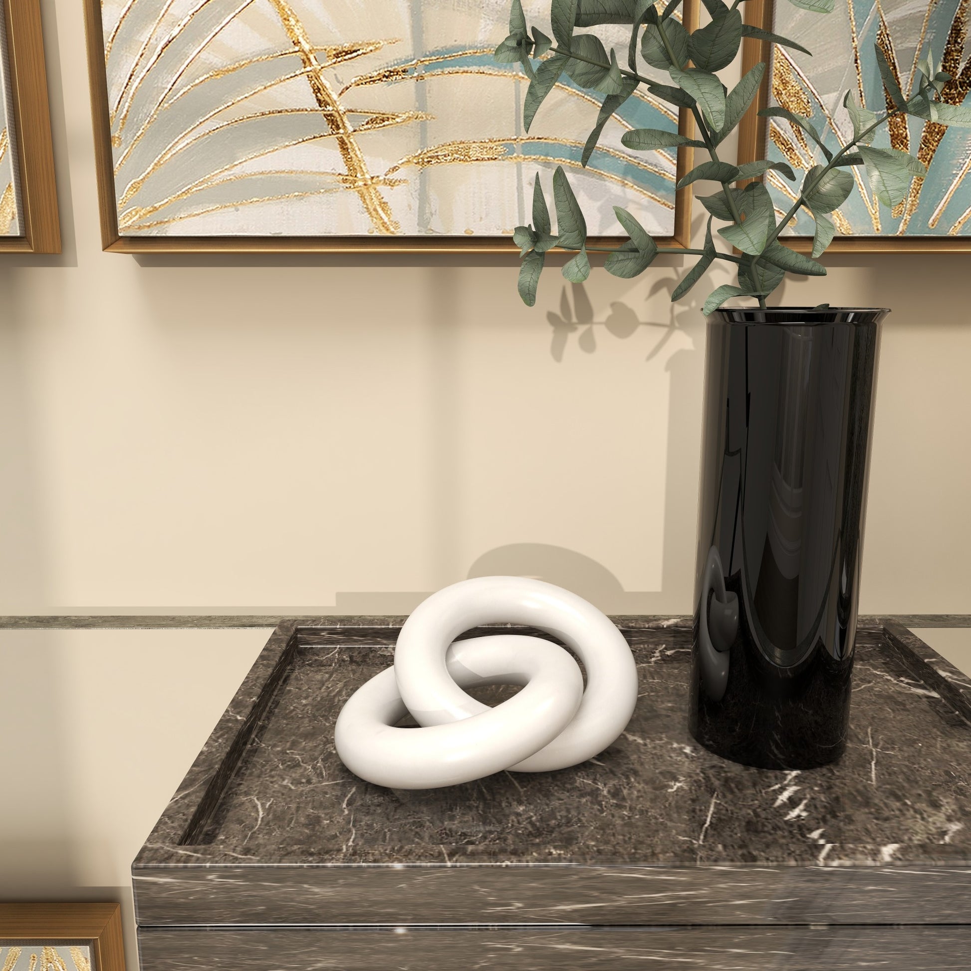 CosmoLiving by Cosmopolitan Chain White Marble Handmade Geometric 2 Link Decorative Sculpture