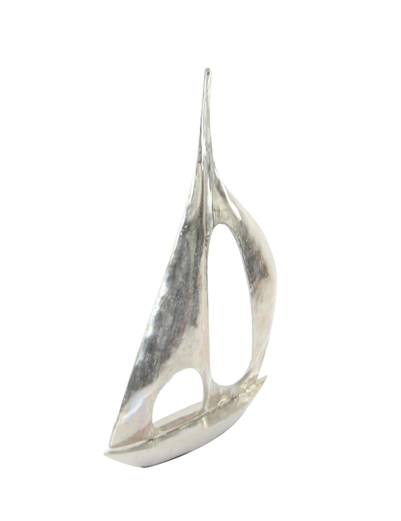 Sail Boat Silver Aluminum Metal Decorative Sculpture