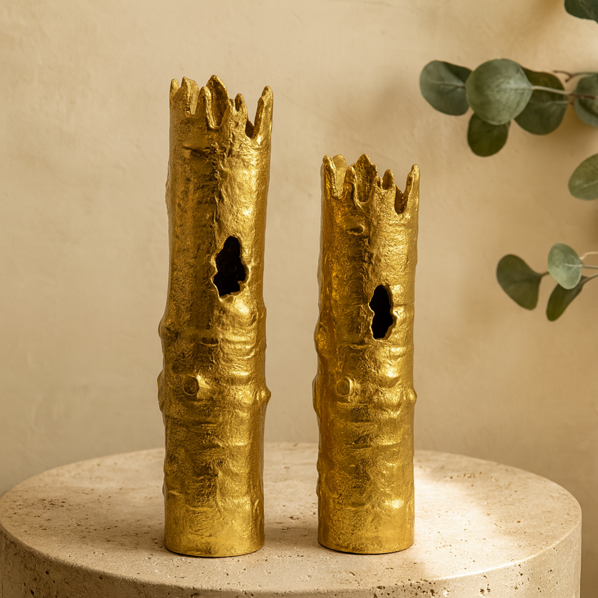 CosmoLiving by Cosmopolitan Set of 2 Tree Aluminum Metal Trunk Inspired Decorative Vase