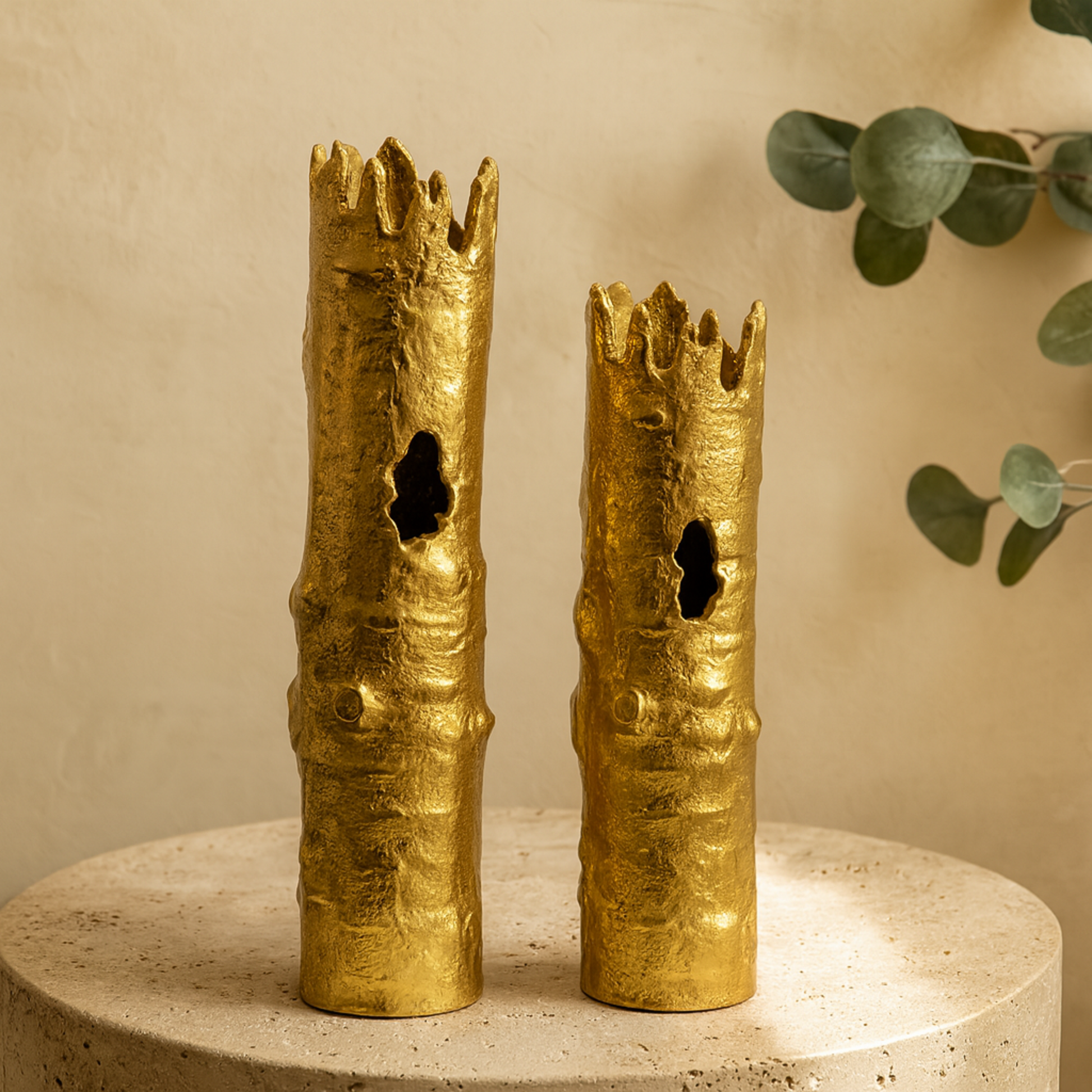 CosmoLiving by Cosmopolitan Set of 2 Tree Aluminum Metal Trunk Inspired Decorative Vase
