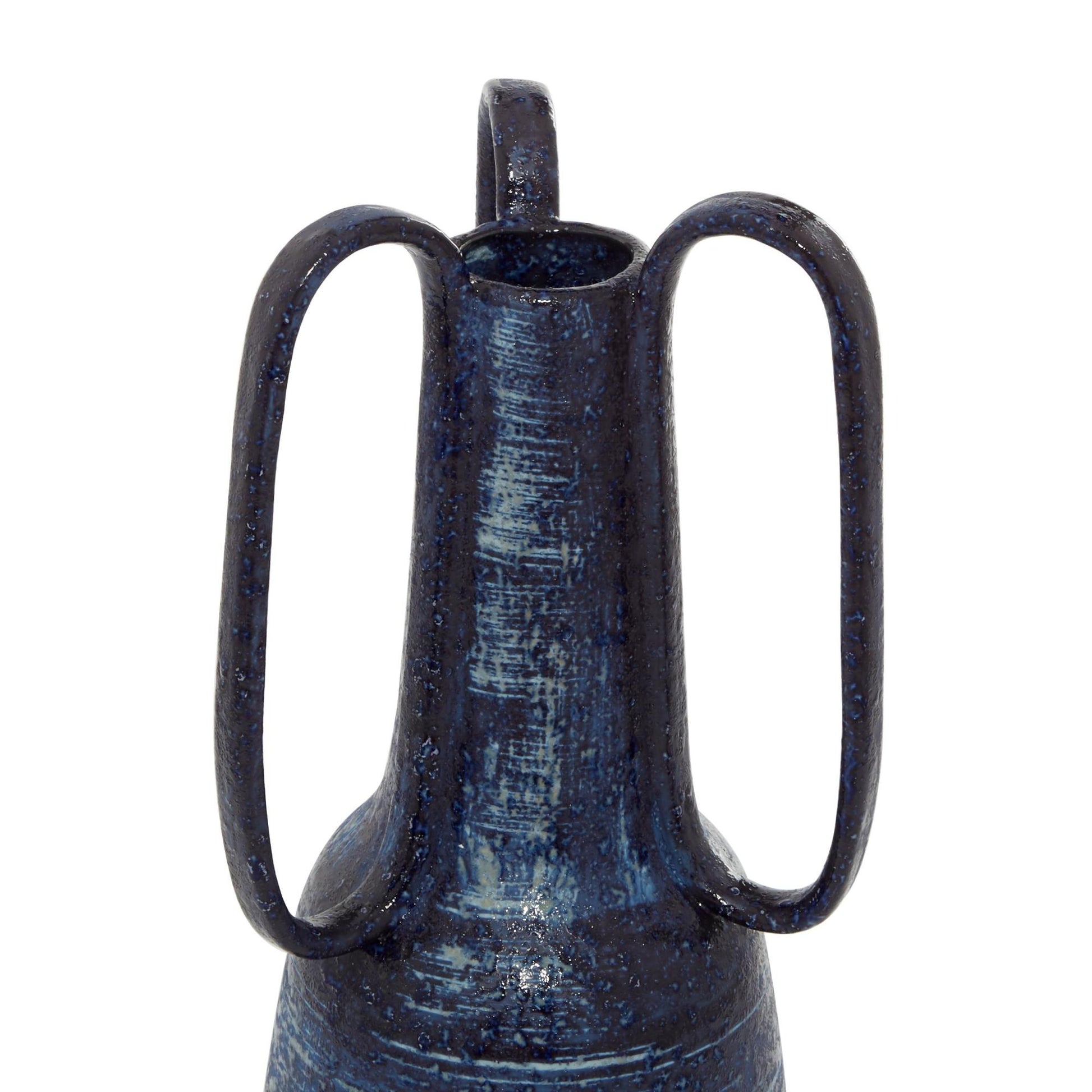 Blue Ceramic Decorative Vase with Handles