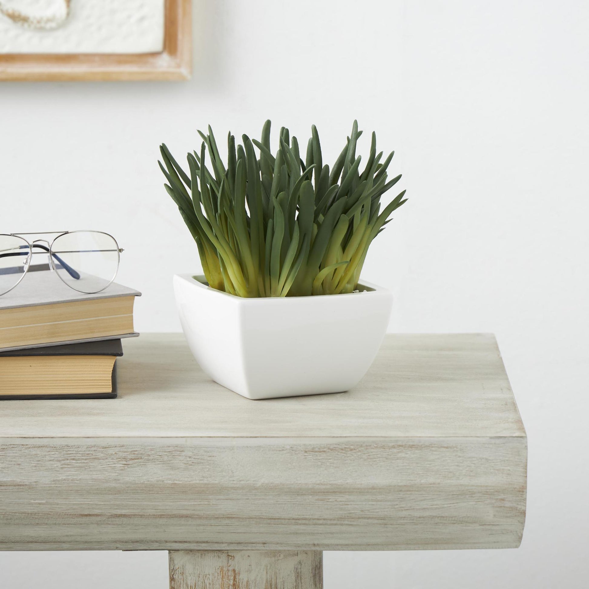 Succulent Green Faux Foliage Indoor Outdoor Artificial Plant with White Ceramic Pot