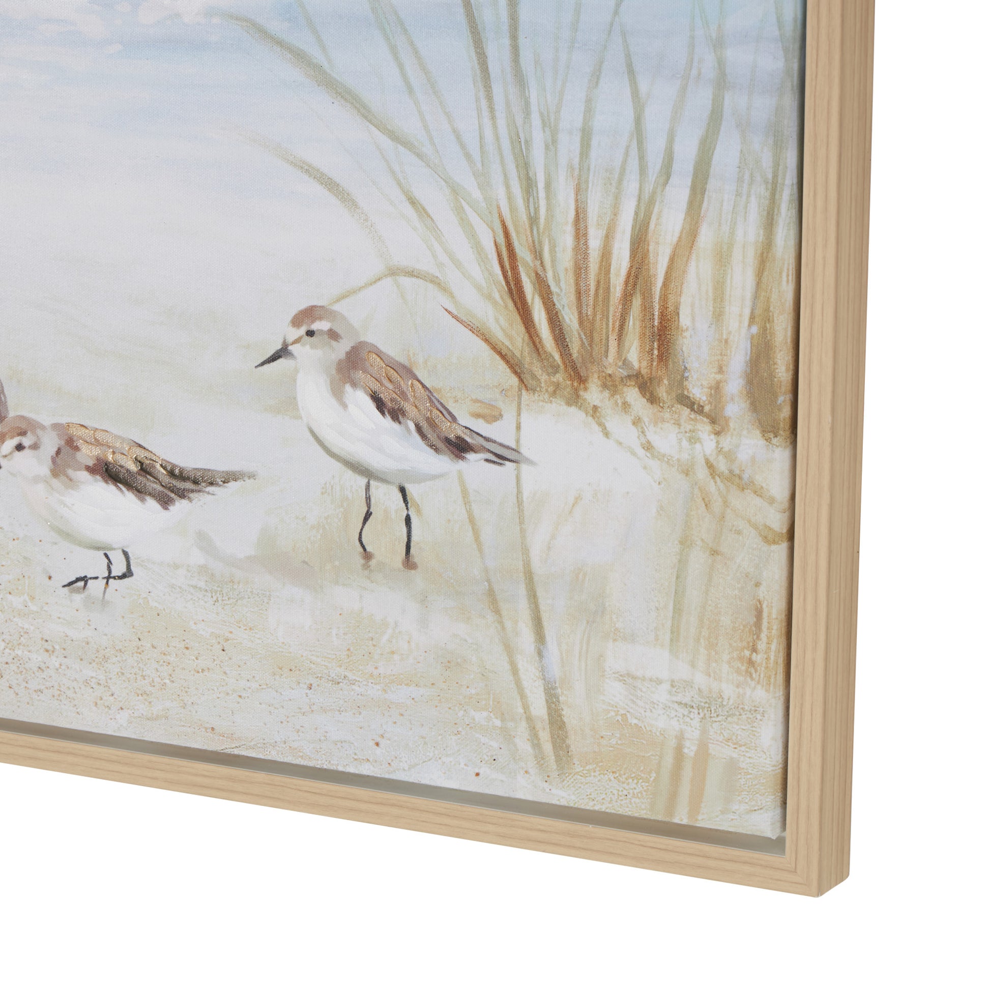 Bird Blue Canvas Living Room Framed Wall Art with Brown Wood Frame