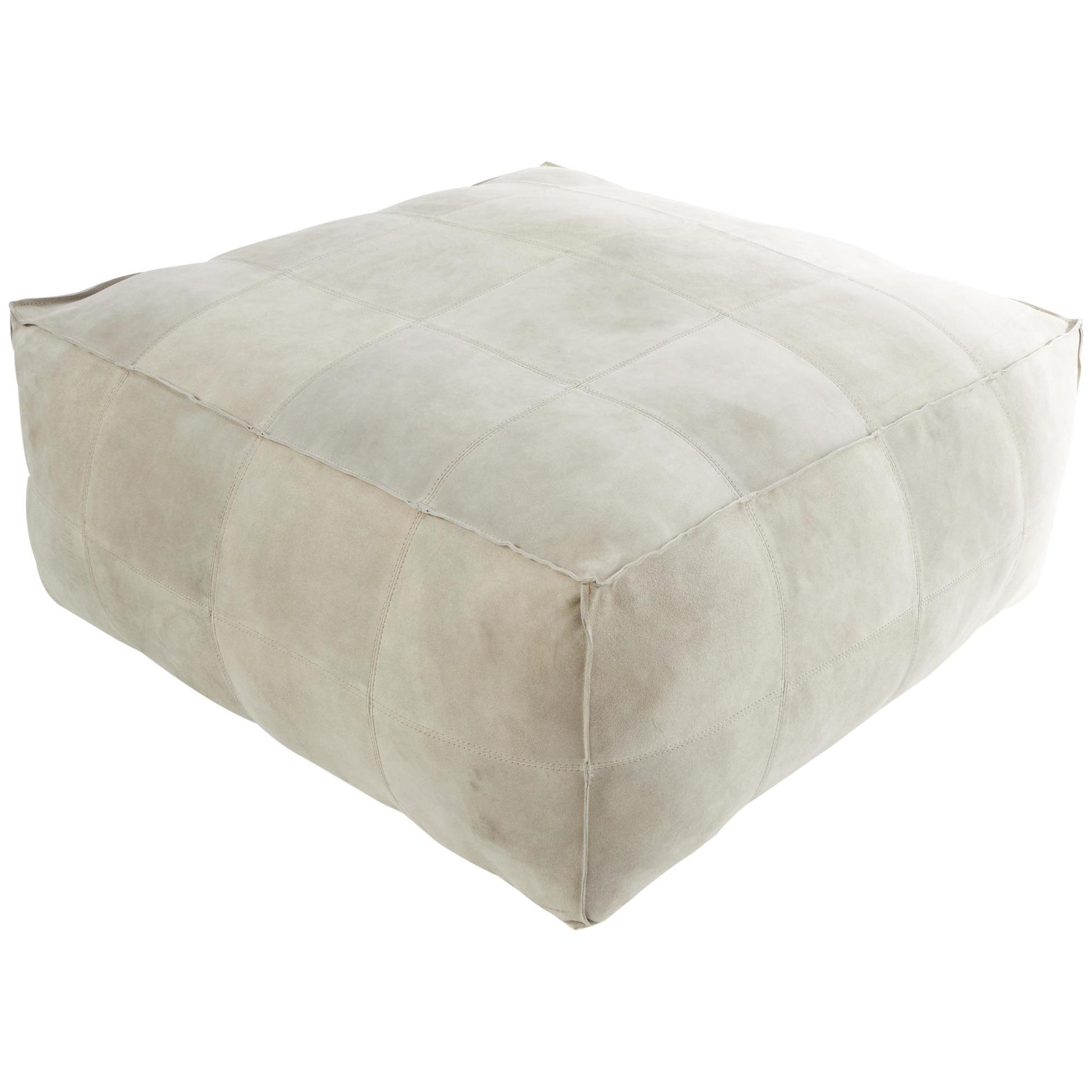 Leather Low Profile Square Stuffed Pouf with Patchwork Design