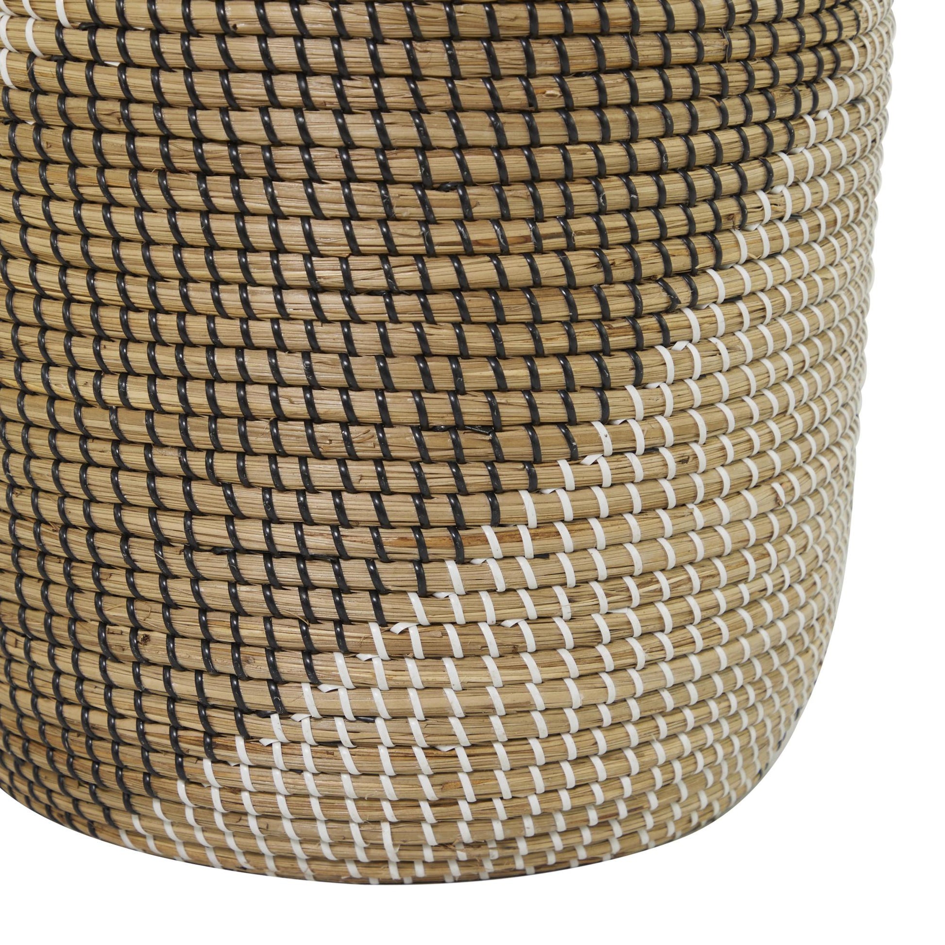 Set of 2 Brown Seagrass Handmade Two Toned Decorative and Functional Storage Basket with Matching Lids