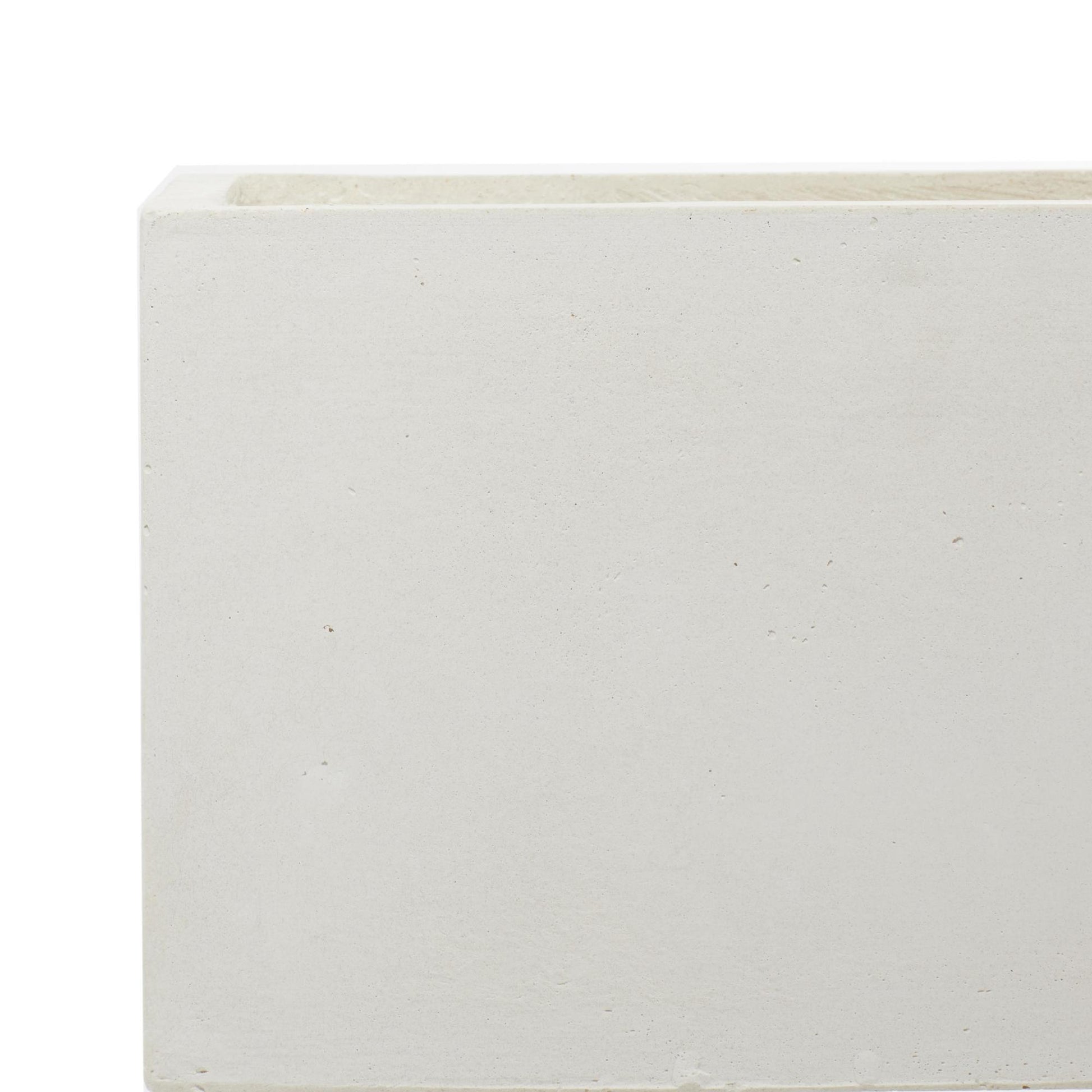Set of 2 White Fiberclay Ceramic Rectangular Indoor Outdoor Planter with Brown Wooden Legs