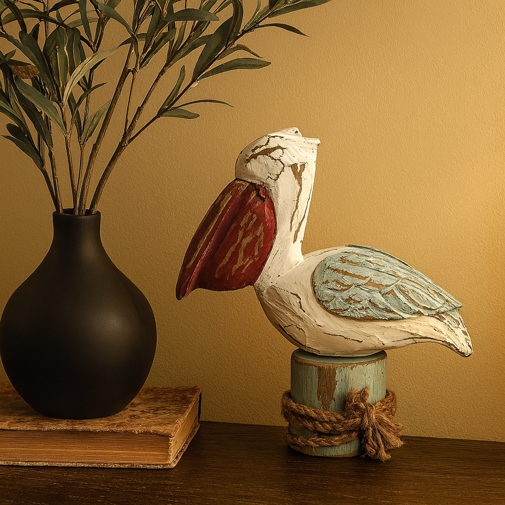 Pelican Multi Colored Wood Decorative Sculpture