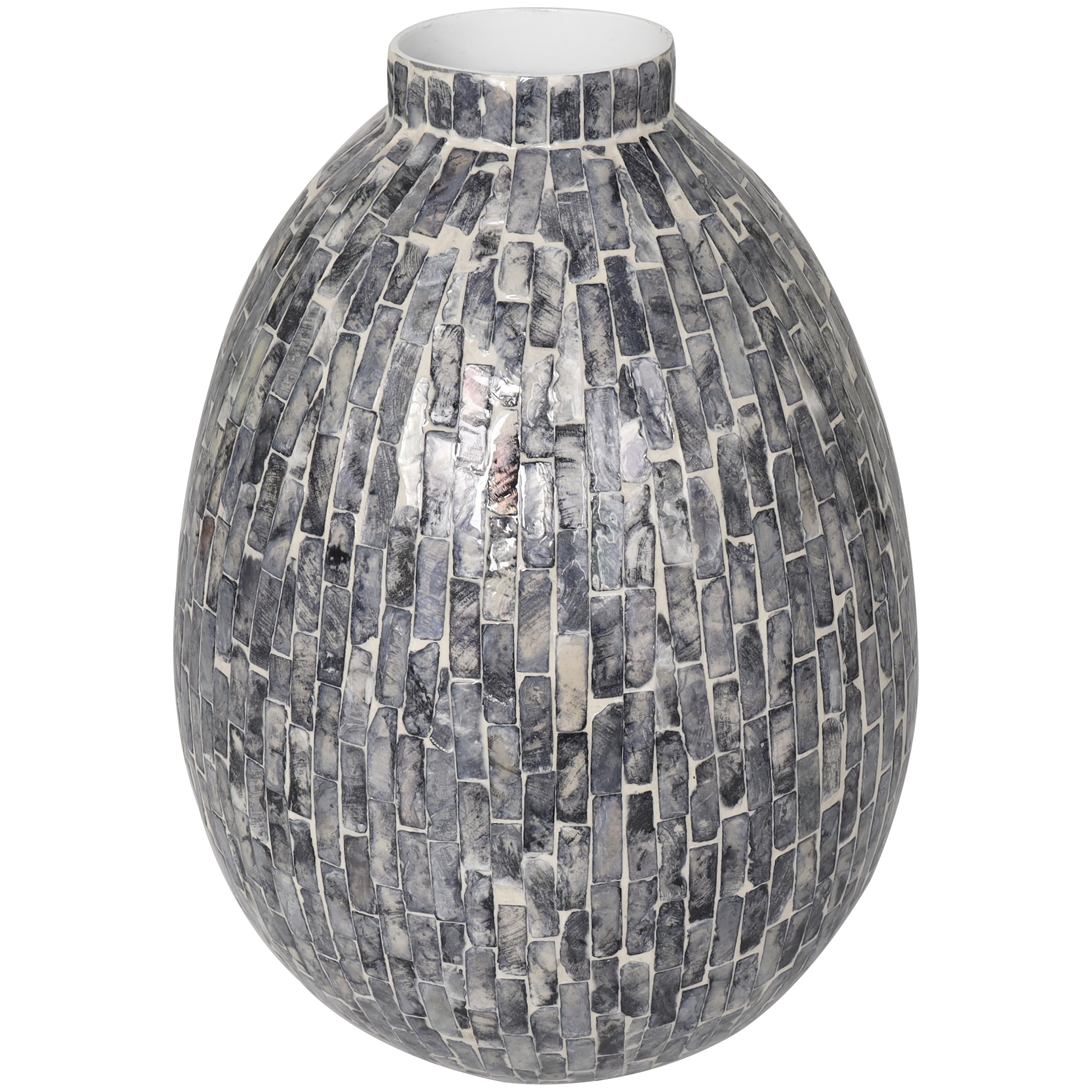 Gray Mother of Pearl Shell Handmade Mosaic Inspired Decorative Vase