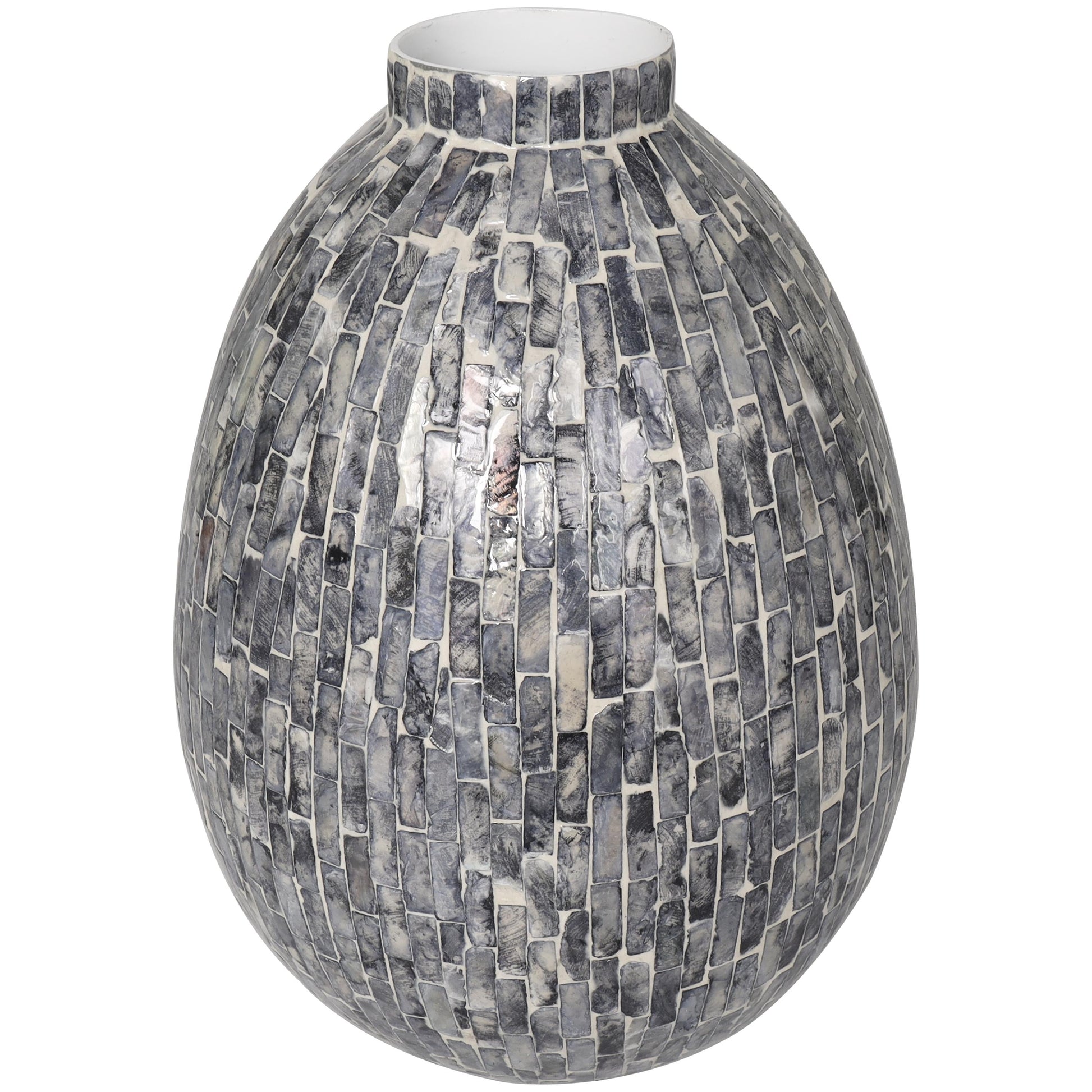 Gray Mother of Pearl Shell Handmade Mosaic Inspired Decorative Vase