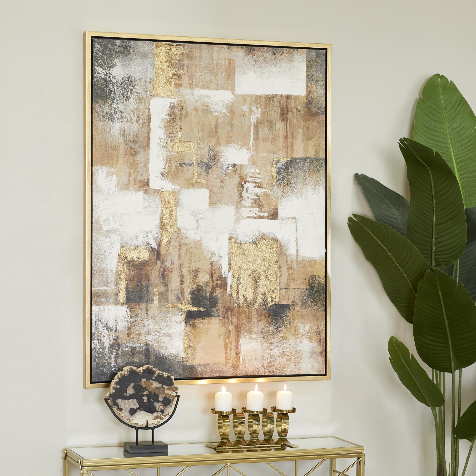 CosmoLiving by Cosmopolitan Abstract Gold Canvas Living Room Framed Wall Art with Gold Frame