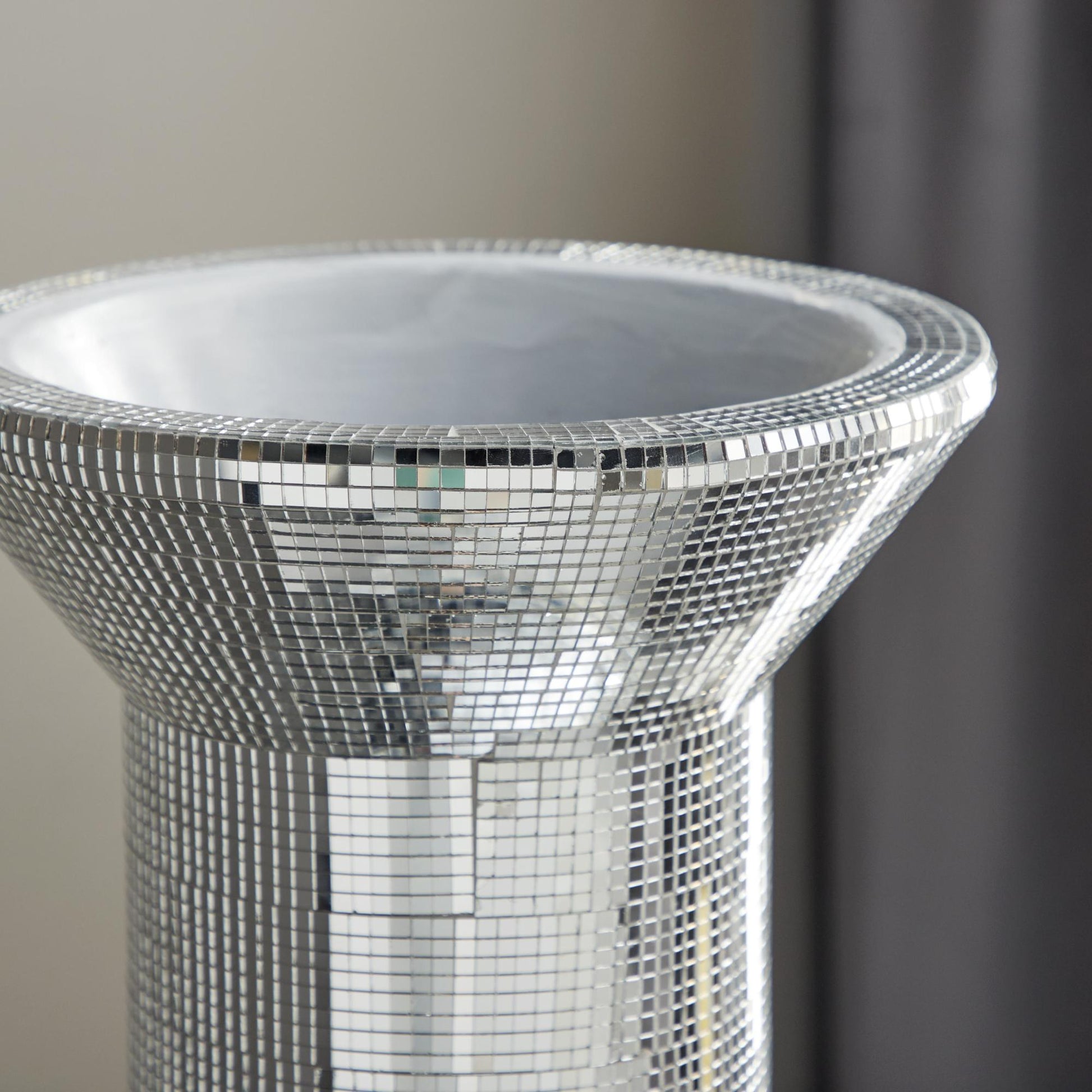 Silver Polystone Tall Floor Decorative Vase with Mosaic Mirror Inlay