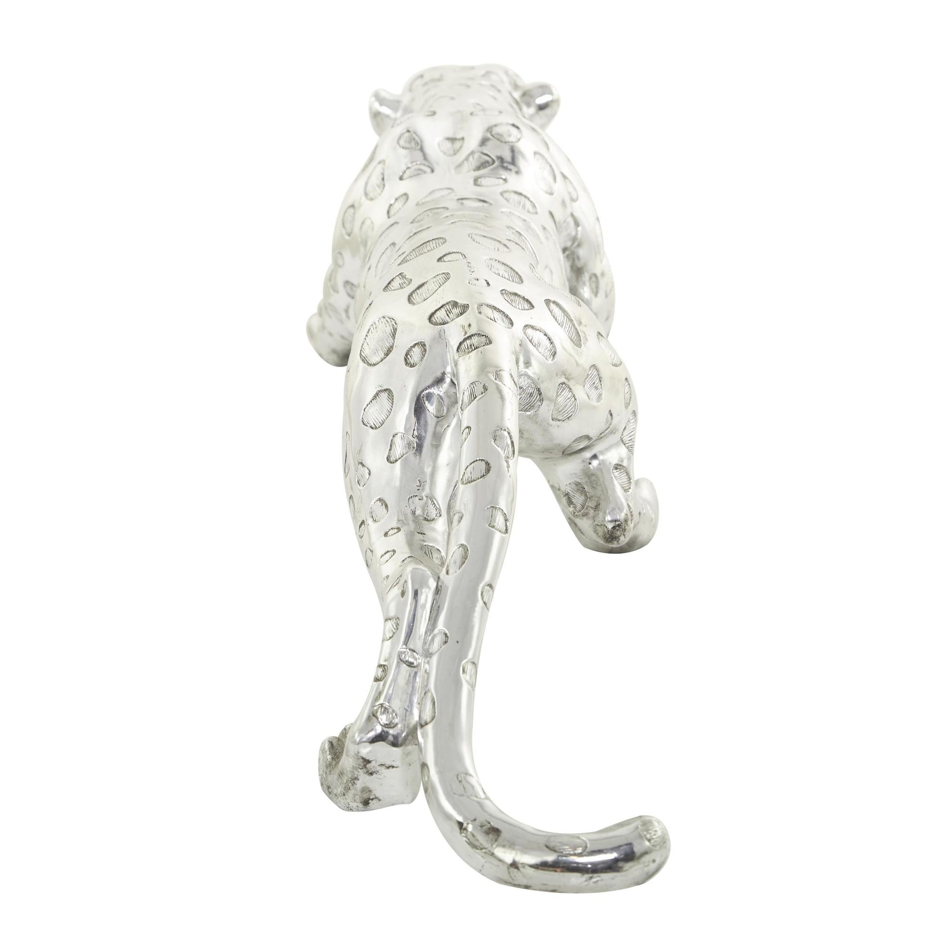 Leopard Silver Polystone Decorative Sculpture