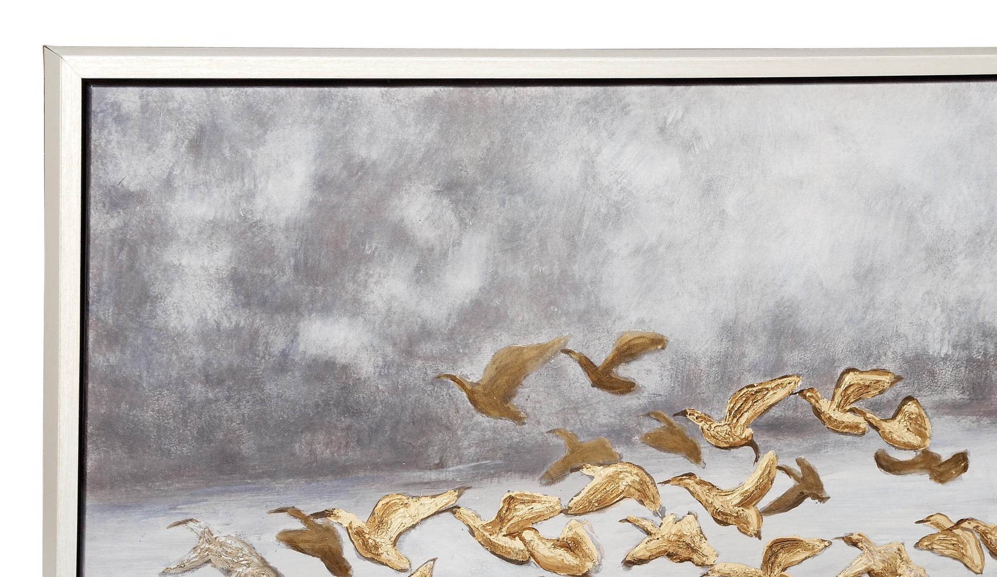 Bird Gold Canvas Living Room Framed Wall Art with Silver Frame