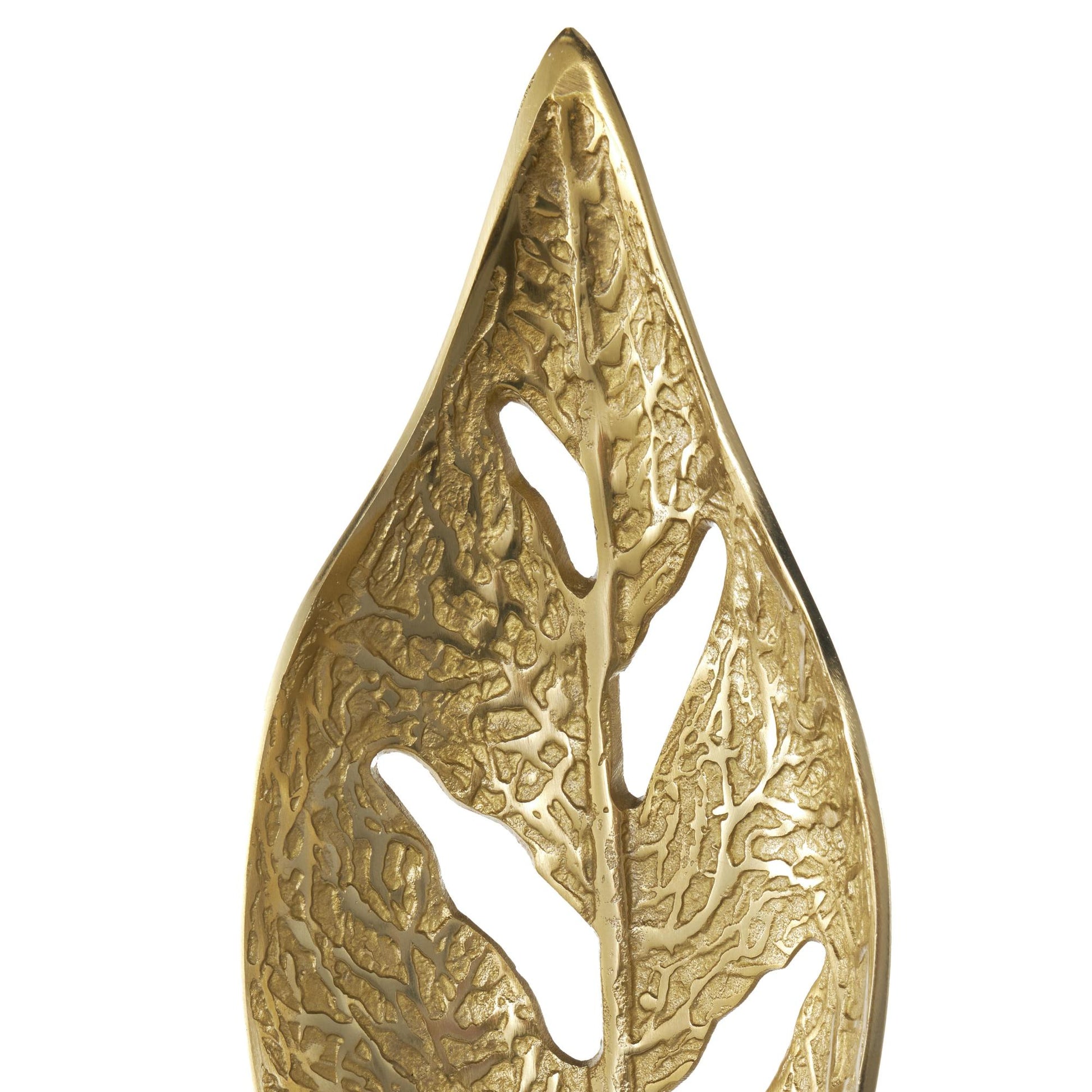Leaf Gold Aluminum Metal Tall Textured Cutout Decorative Sculpture with White Marble Base