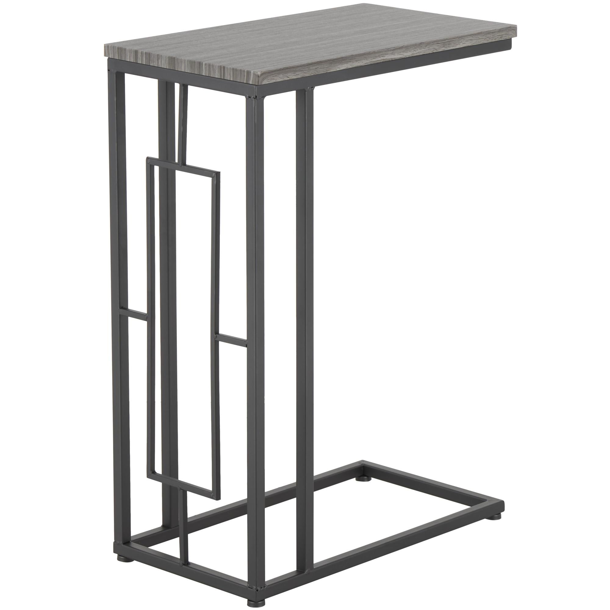 Metal C-Shaped Side End Accent Table with Black Metal Base 19" x 10" x 26"