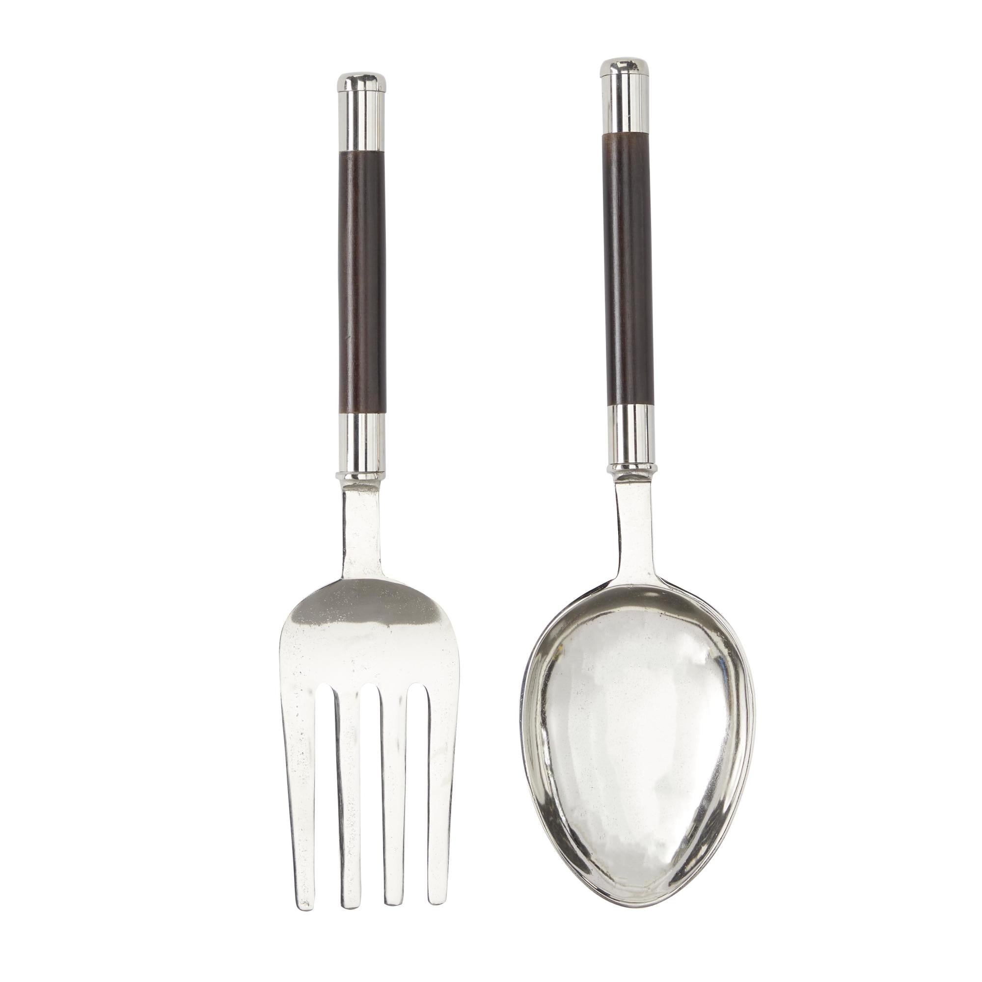 Set of 2 Utensils Aluminum Metal Spoon and Fork Home Wall Decor