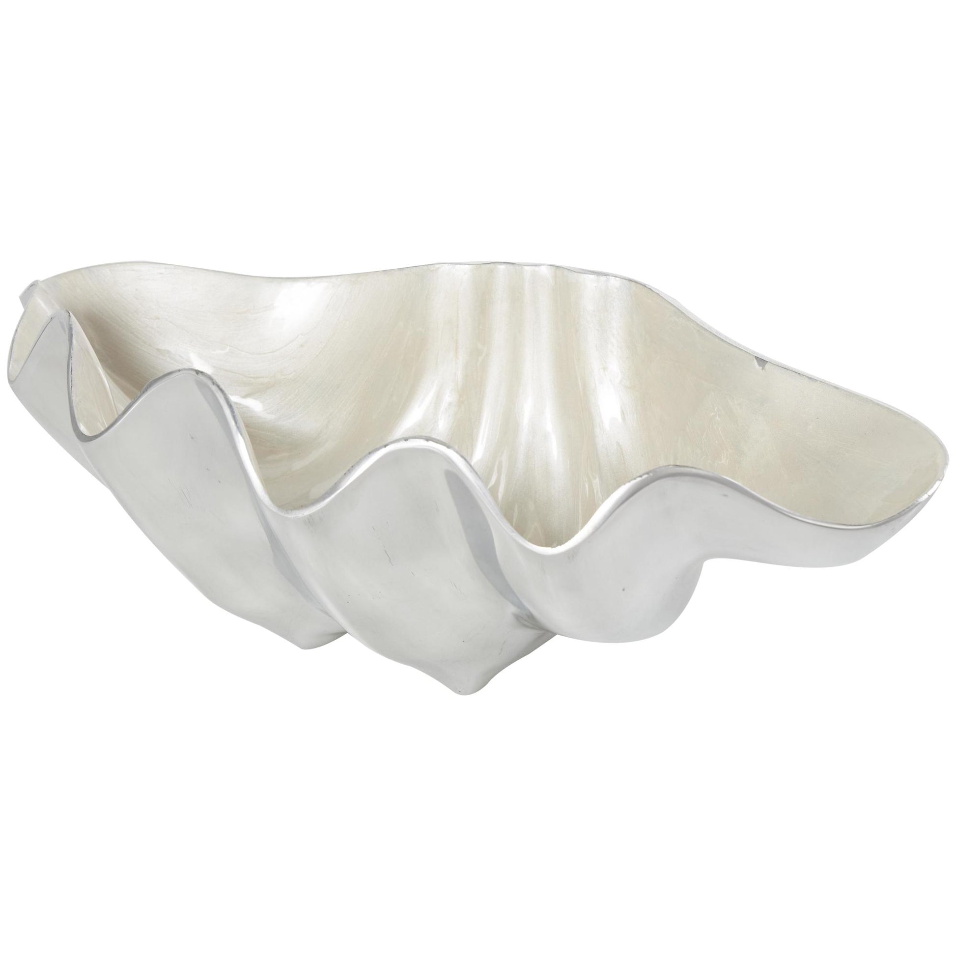 Set of 2 Shell Aluminum Metal Enameled Large Decorative Bowl with Silver Metal Exterior