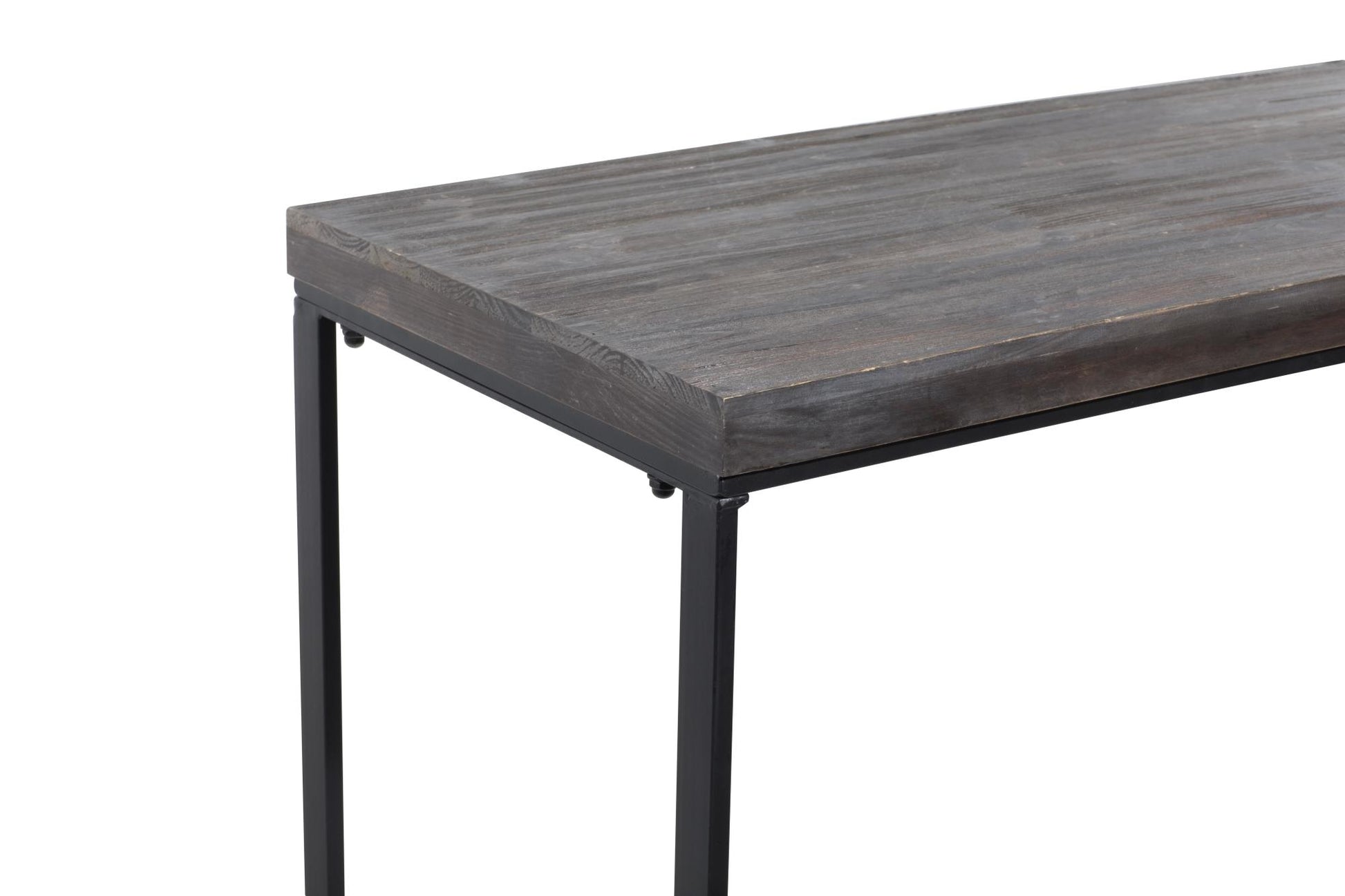 Dark Brown Wood Living Room Console Table with Black Metal Legs