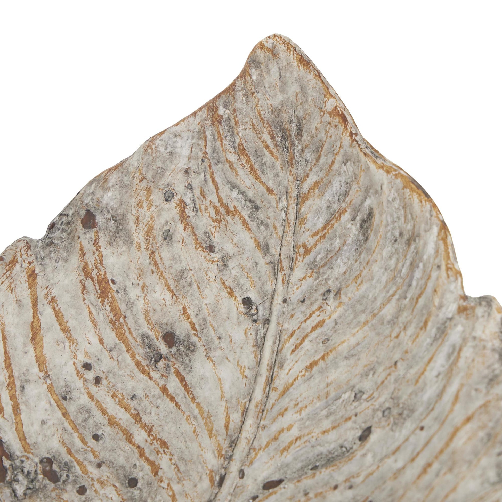 Set of 2 Leaf Champagne Resin Textured Large Decorative Bowl with Brown Details