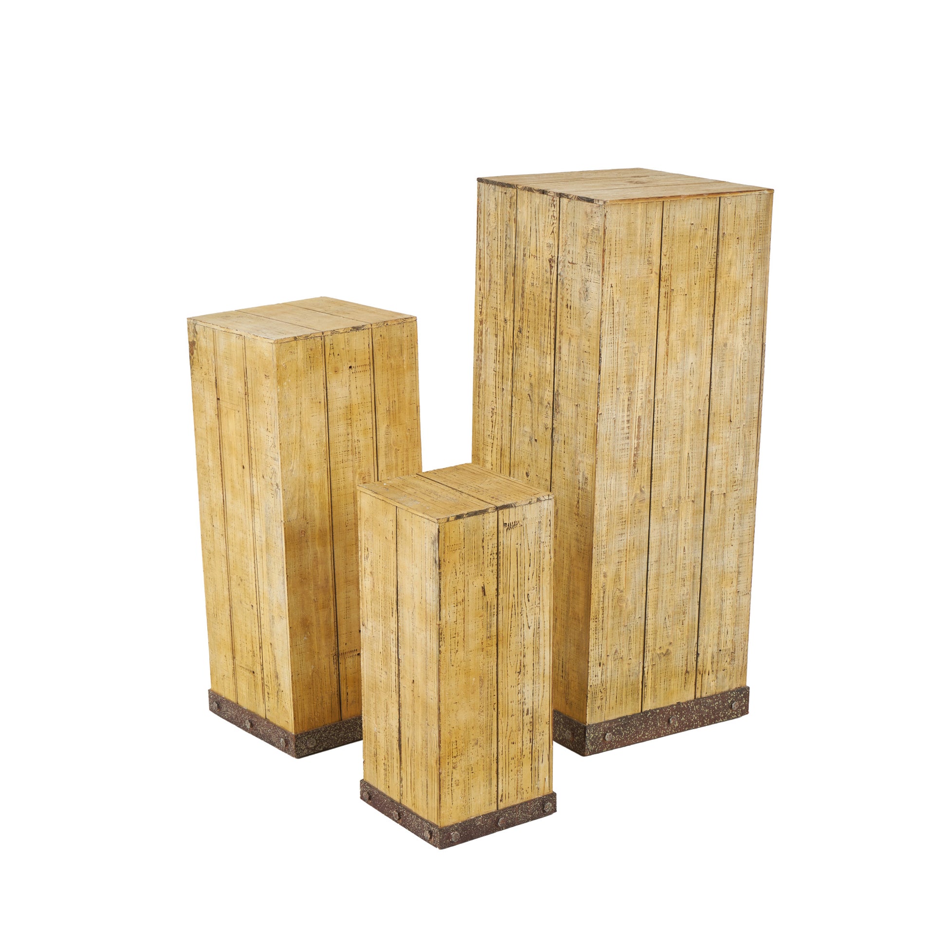 Set of 3 Brown Wood Side End Pedestal Table