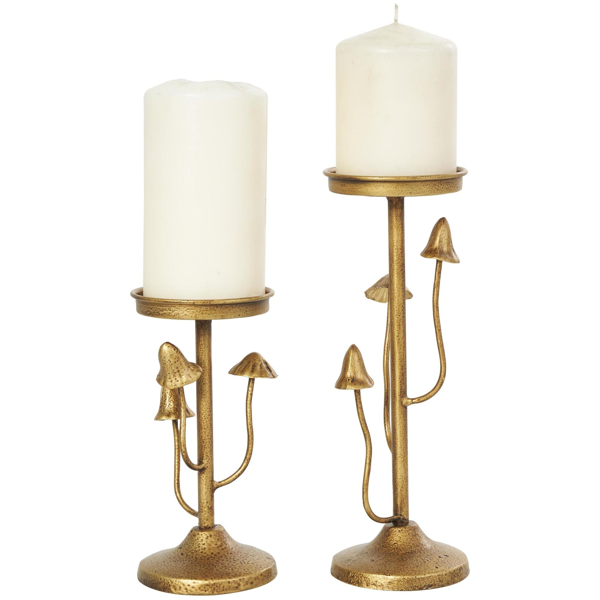Set of 2 Abstract Gold Metal Mushroom Inspired Decorative Candle Holder
