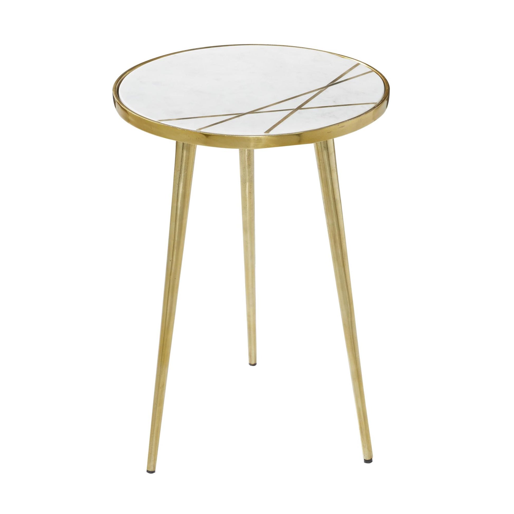 Gold Aluminum Metal Side End Accent Table with Marble Top