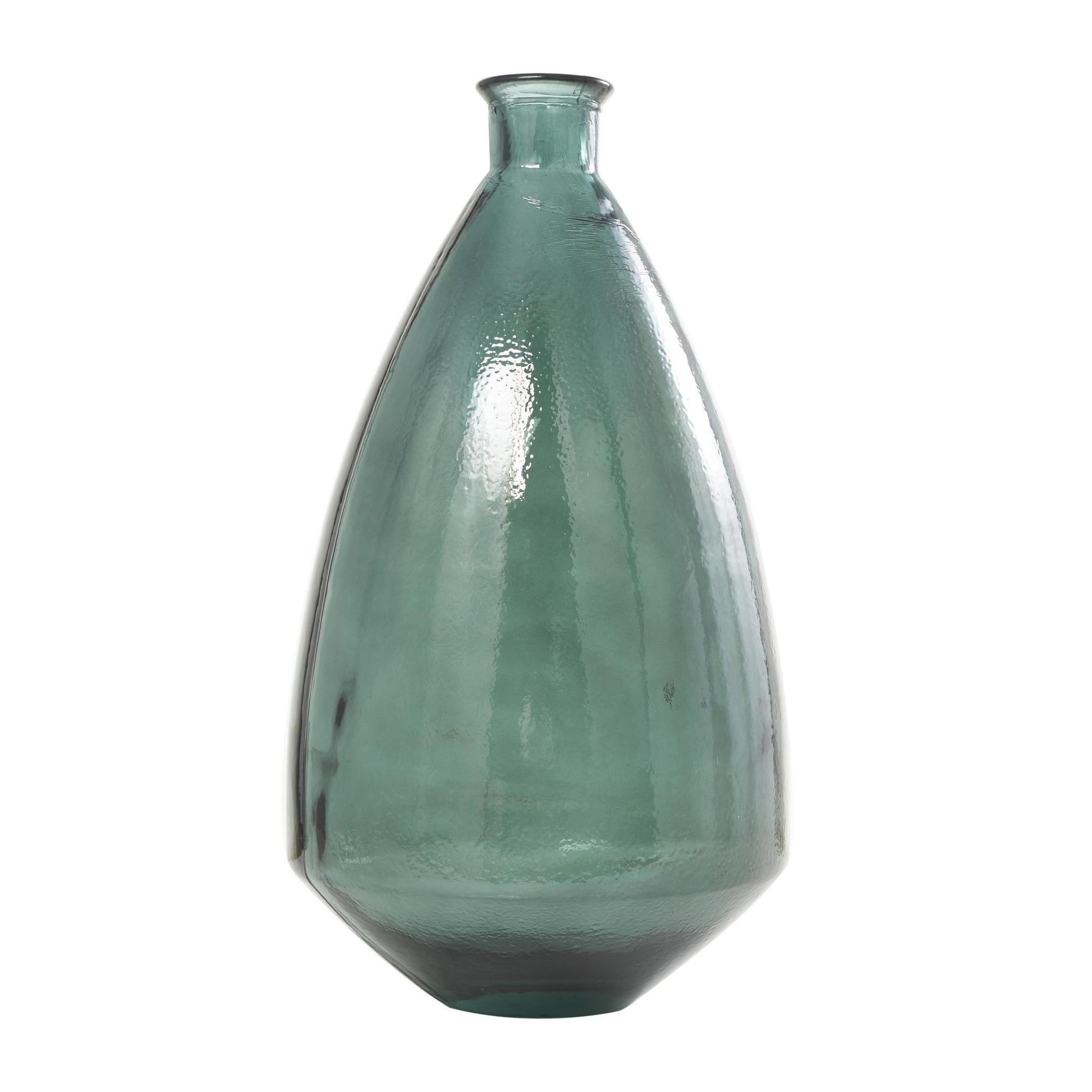 Green Recycled Glass Handmade Spanish Bottle Neck Tapered Bell Shaped Decorative Vase
