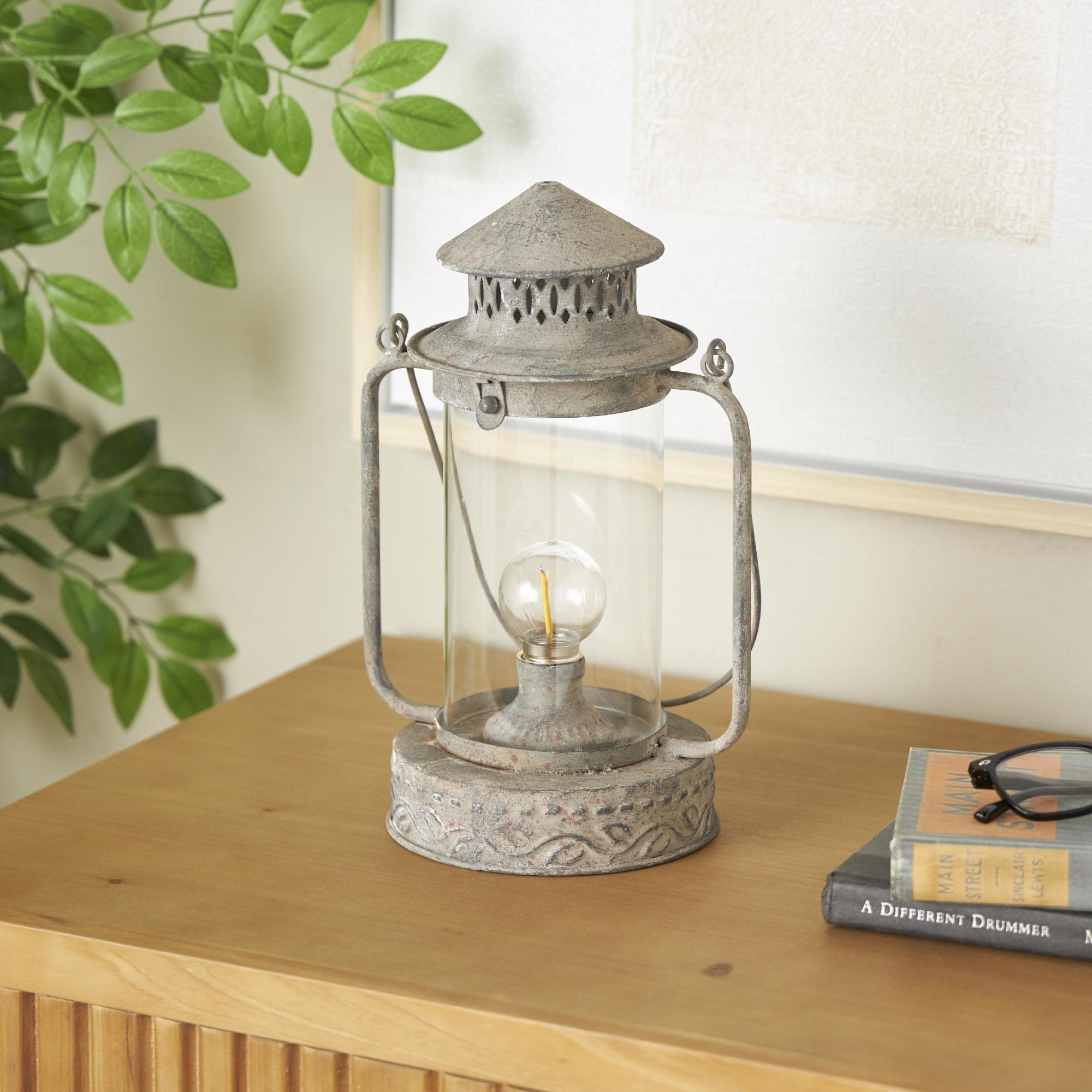 Leaf Bronze Metal Decorative Indoor Outdoor Candle Lantern with Red Accents and Handle