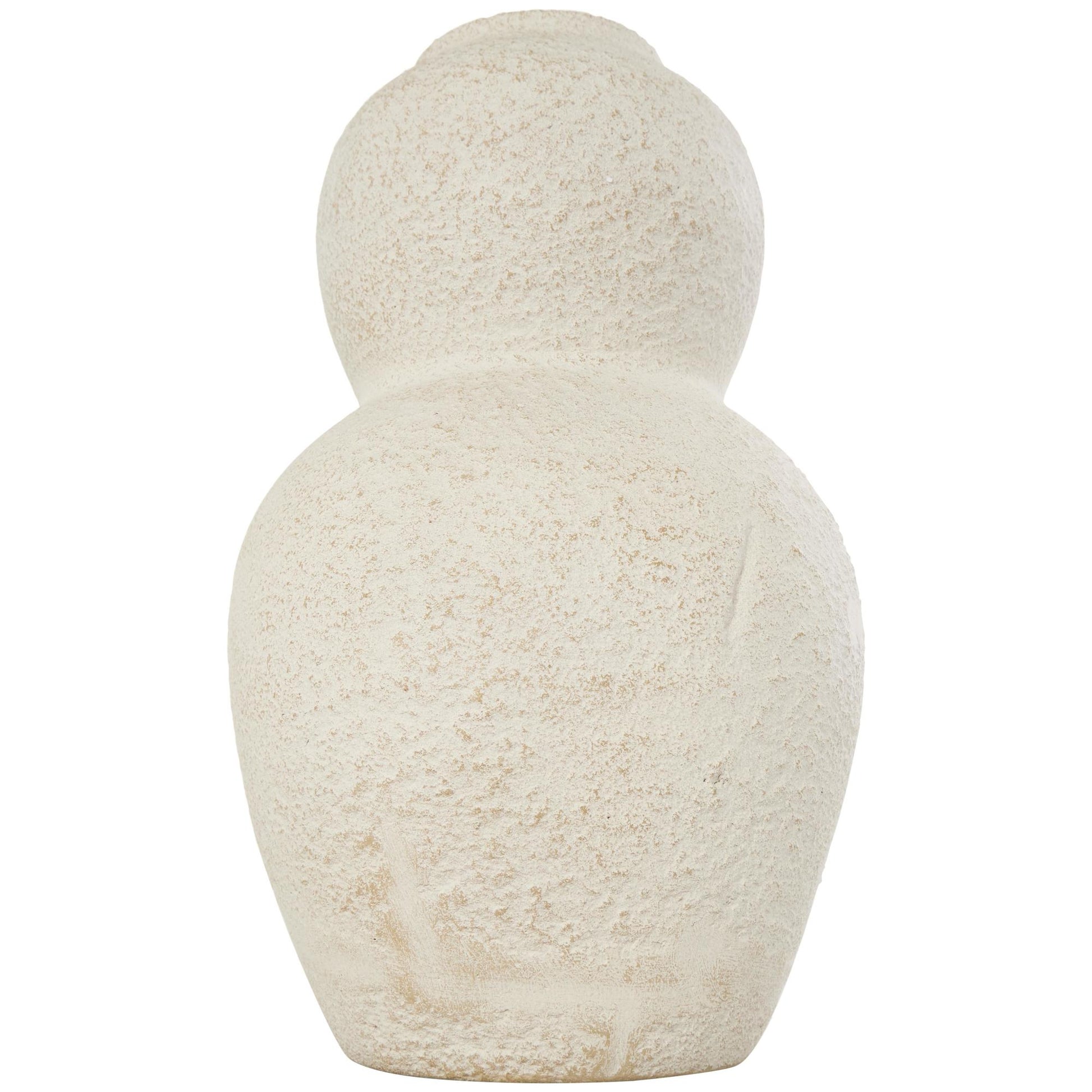 Cream Ceramic Hourglass Textured Decorative Vase with Brown Distressing