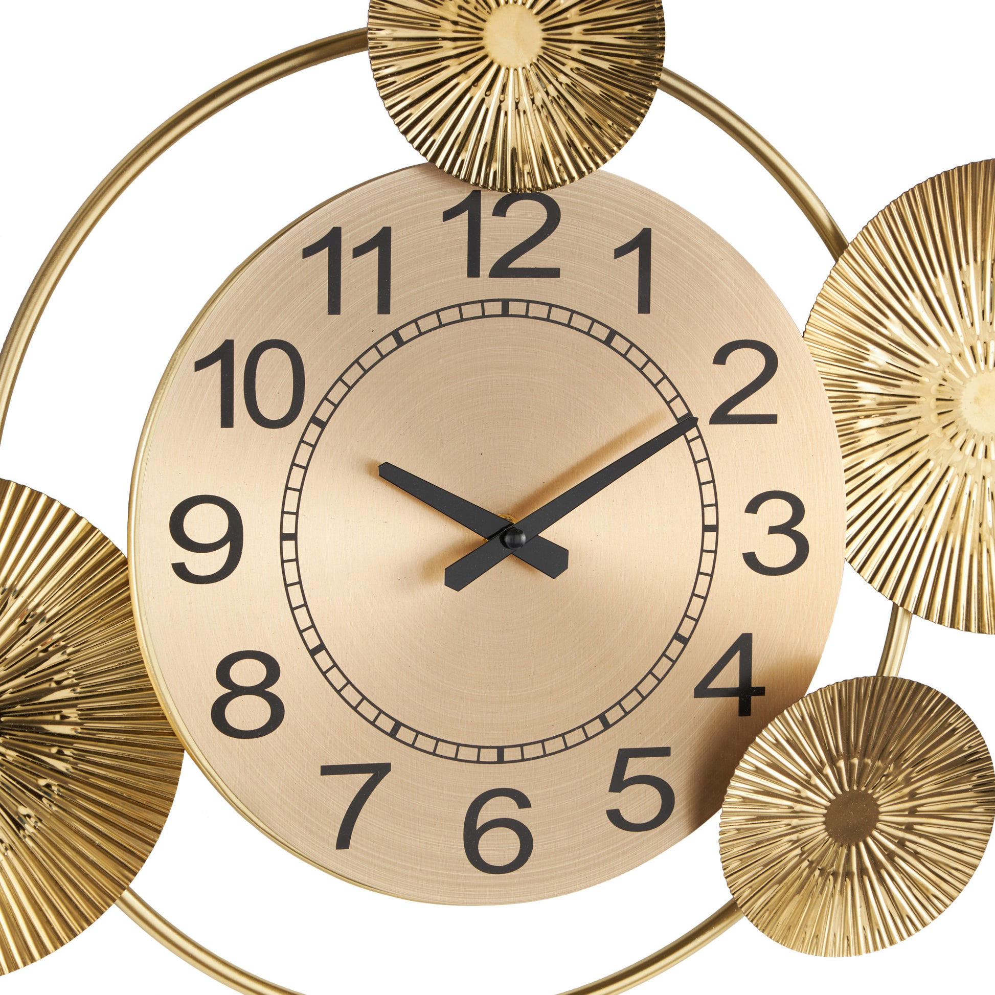 Starburst Gold Stainless Steel Metal Decorative Wall Clock with Black Accents and Overlapping Discs