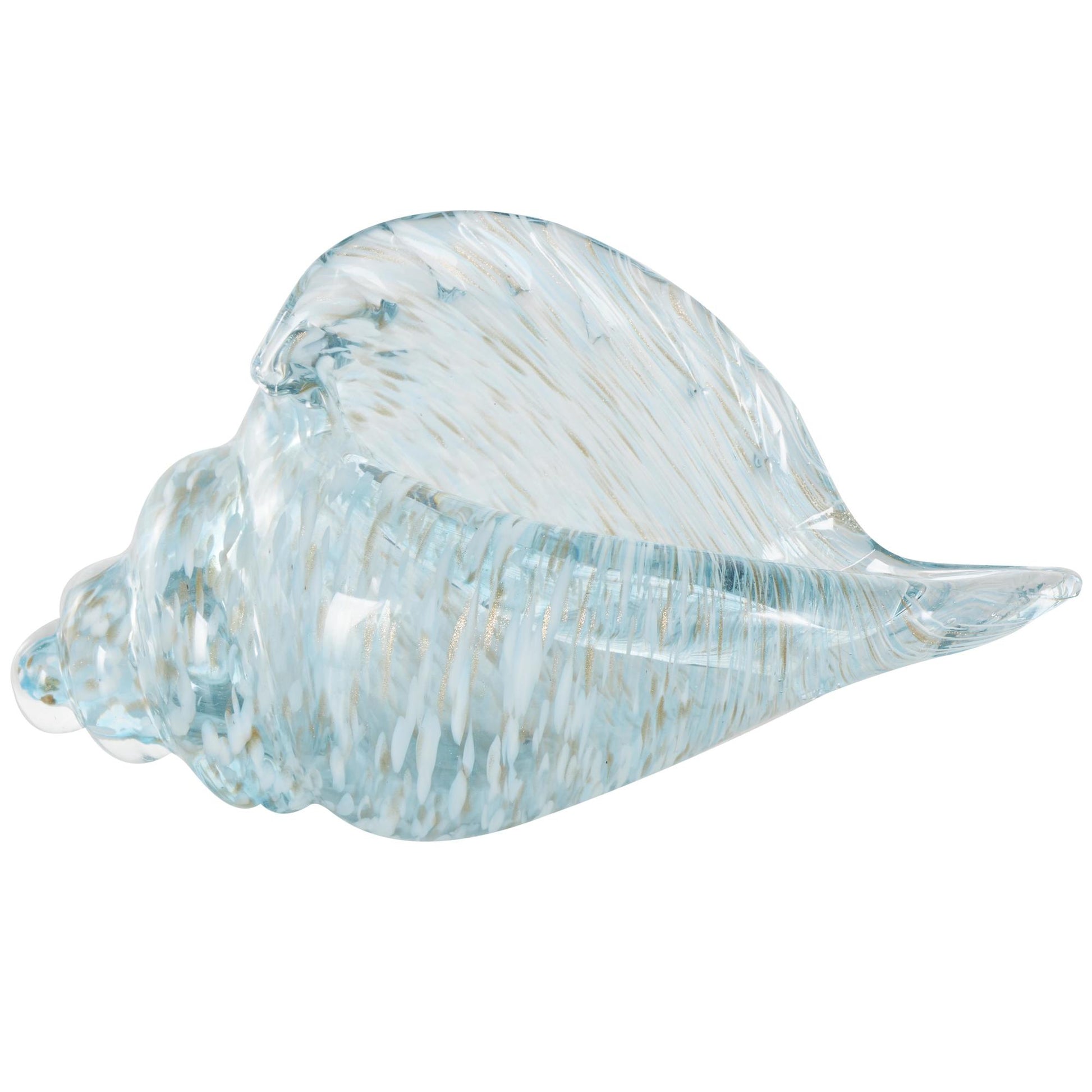 Shell Blue Glass Textured Decorative Sculpture with Gold and Cream Accents