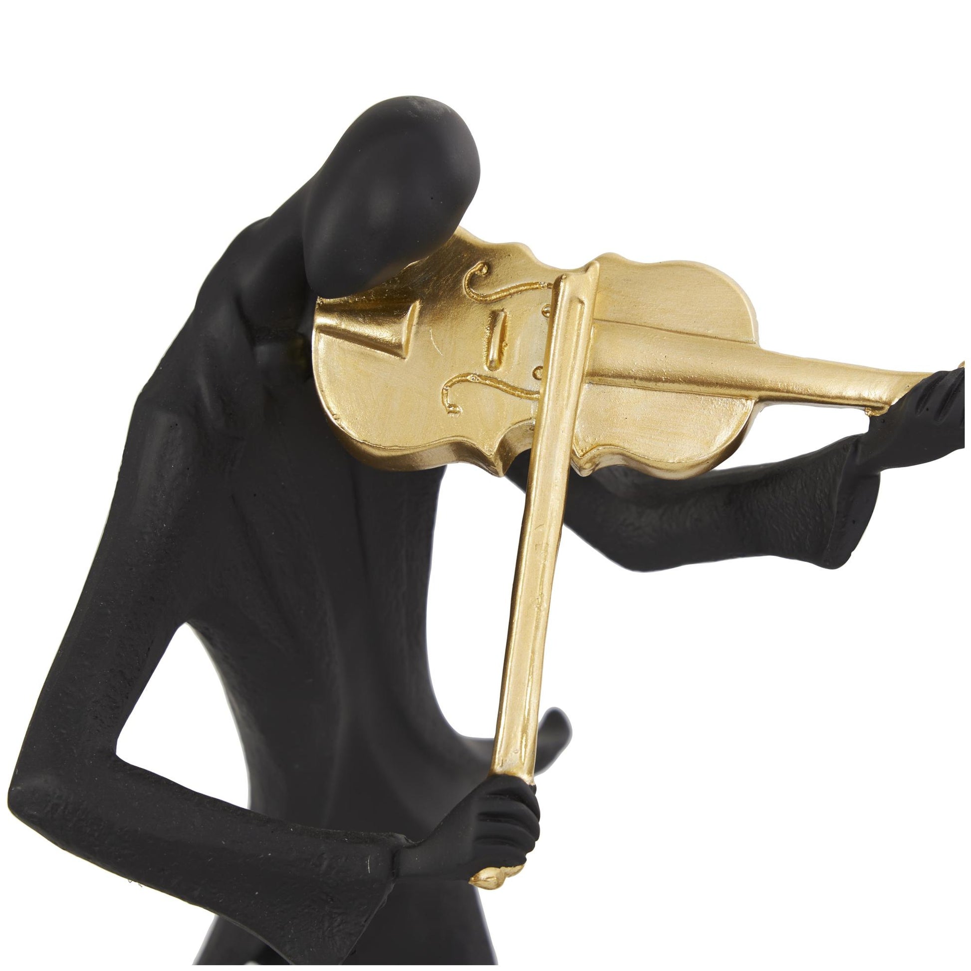 Set of 3 Musician Black Polystone Abstract Decorative Sculpture with Gold Instruments and Music Notes