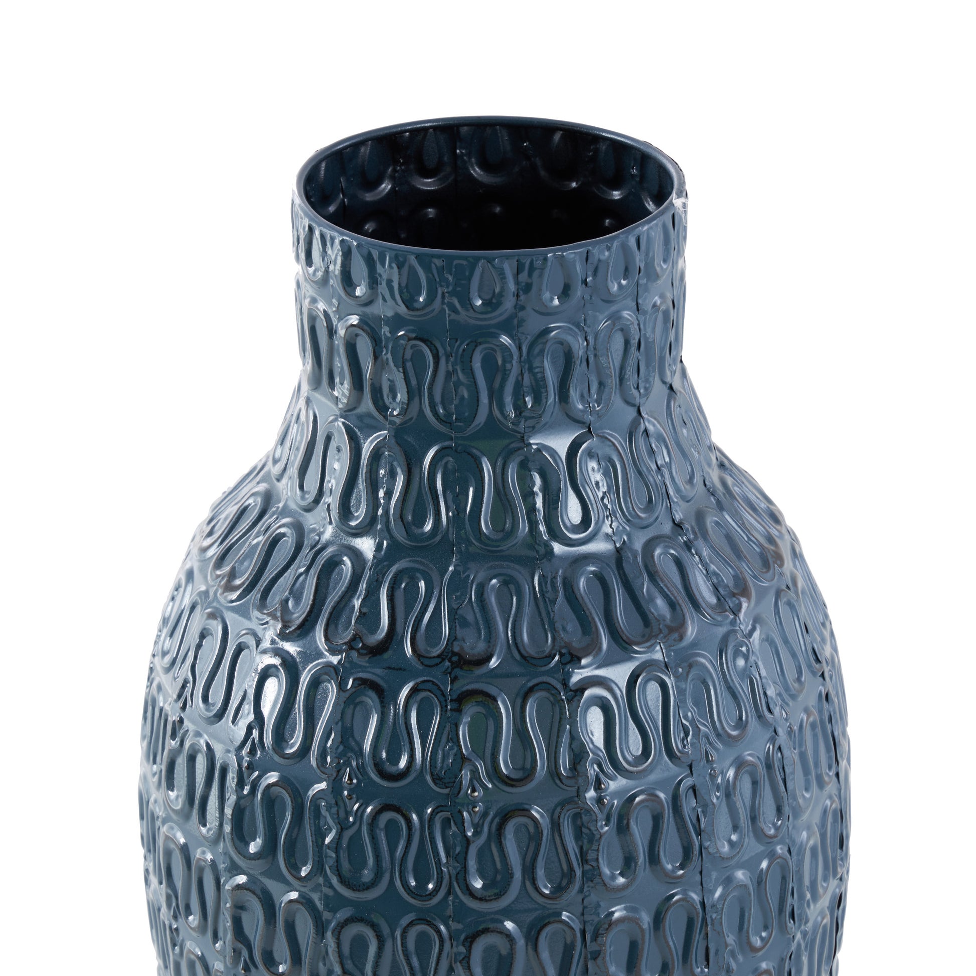 Dark Blue Metal Dimensional Textured Decorative Vase with Wavy Pattern