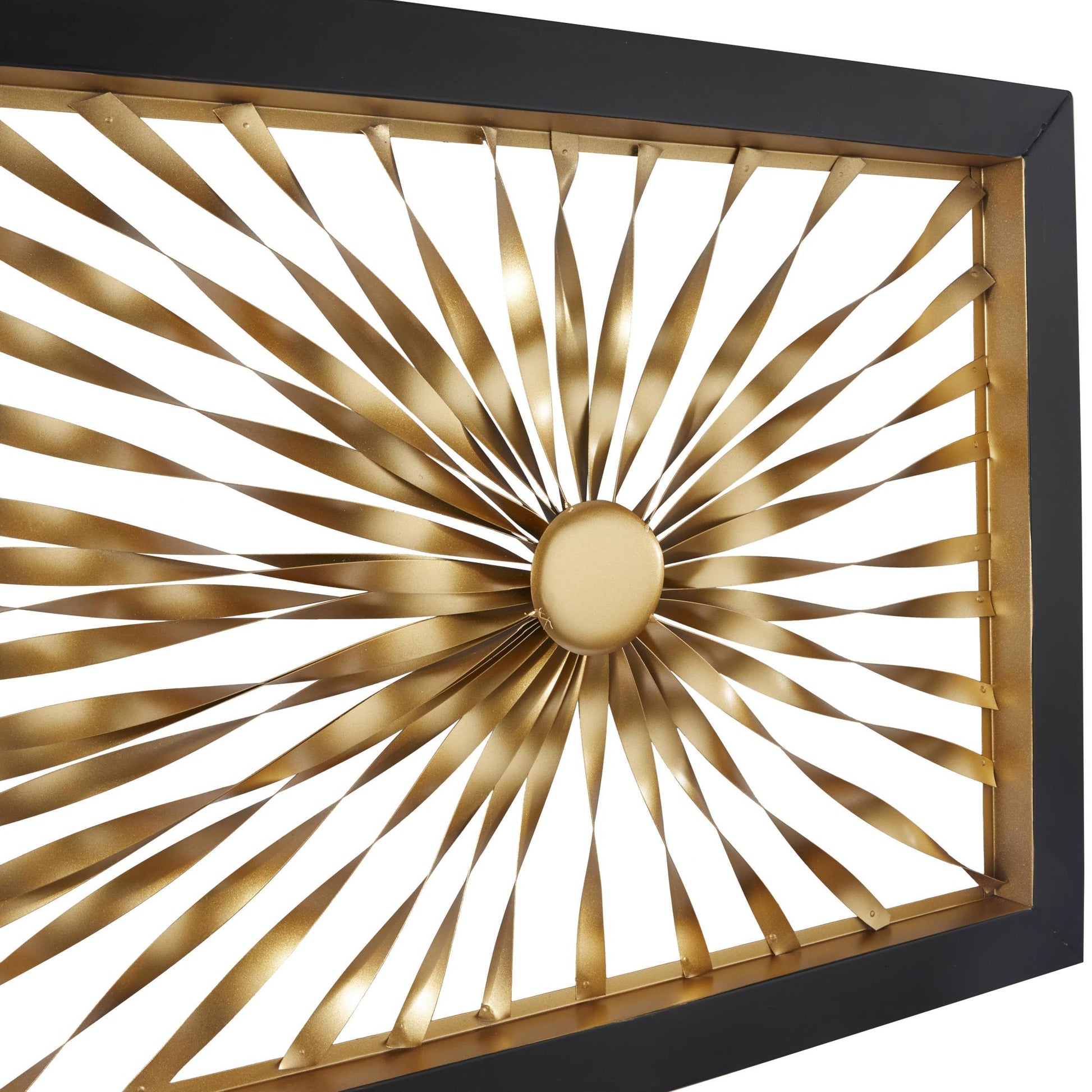 Sunburst Gold Metal Coiled Ribbon Home Wall Decor with Black Frame