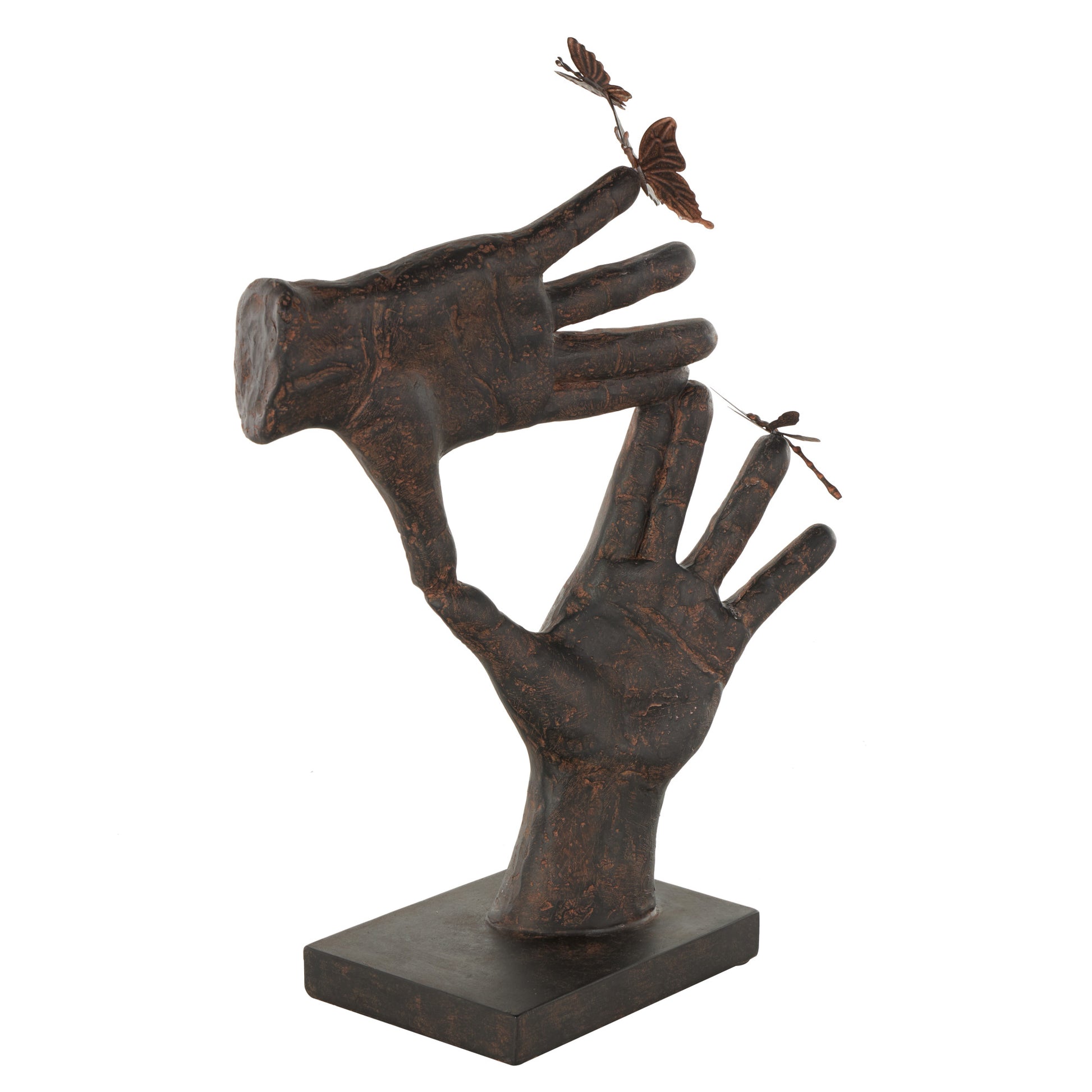 Hands Dark Brown Polystone Sign Decorative Sculpture with Butterrfly Accents