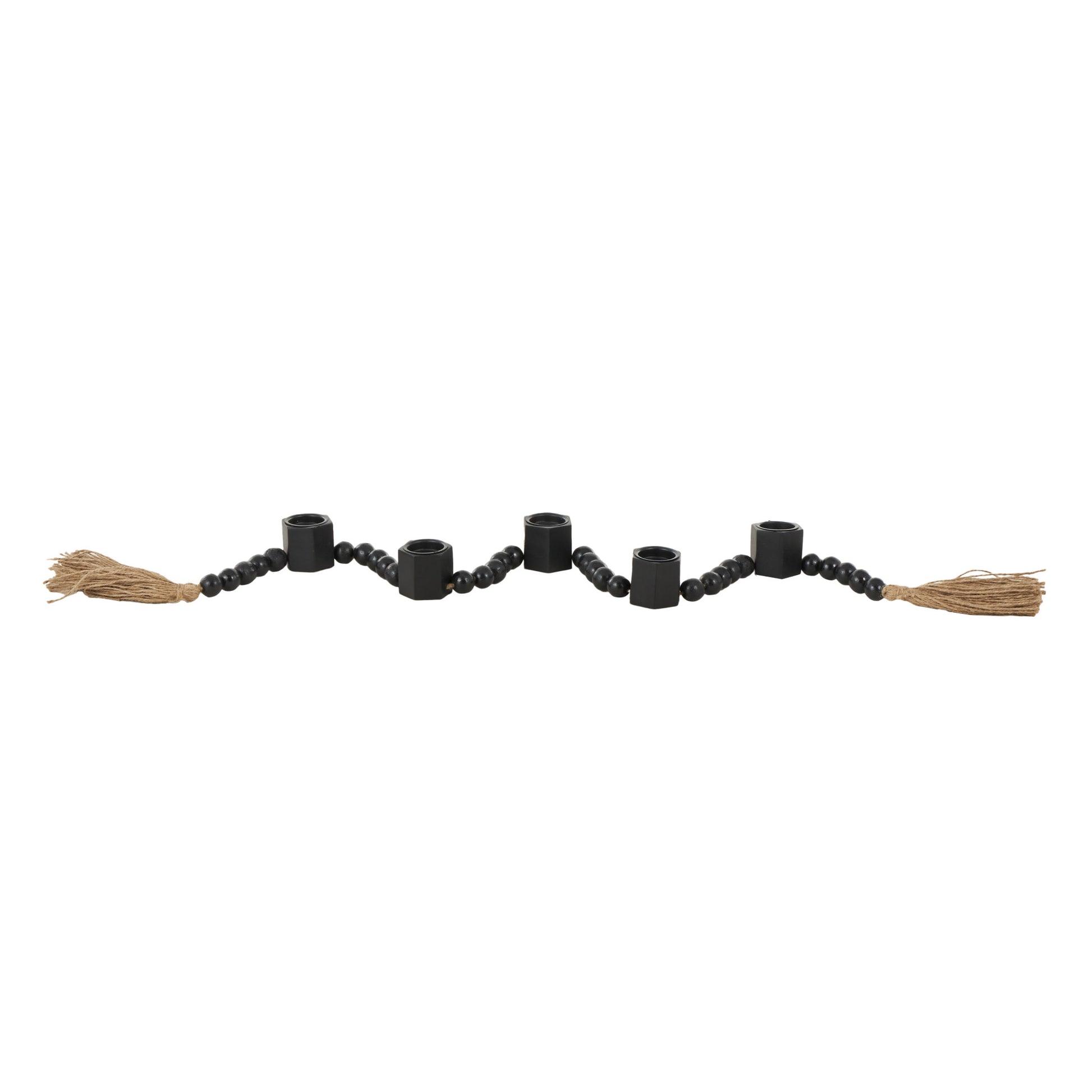 Mango Wood Garland Decorative Candle Holder with Brown Tassel
