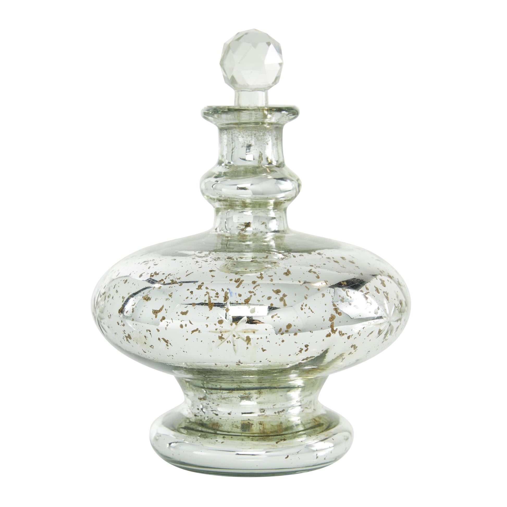 Set of 3 Silver Glass Living Room Decorative Jars with Crystal Stoppers