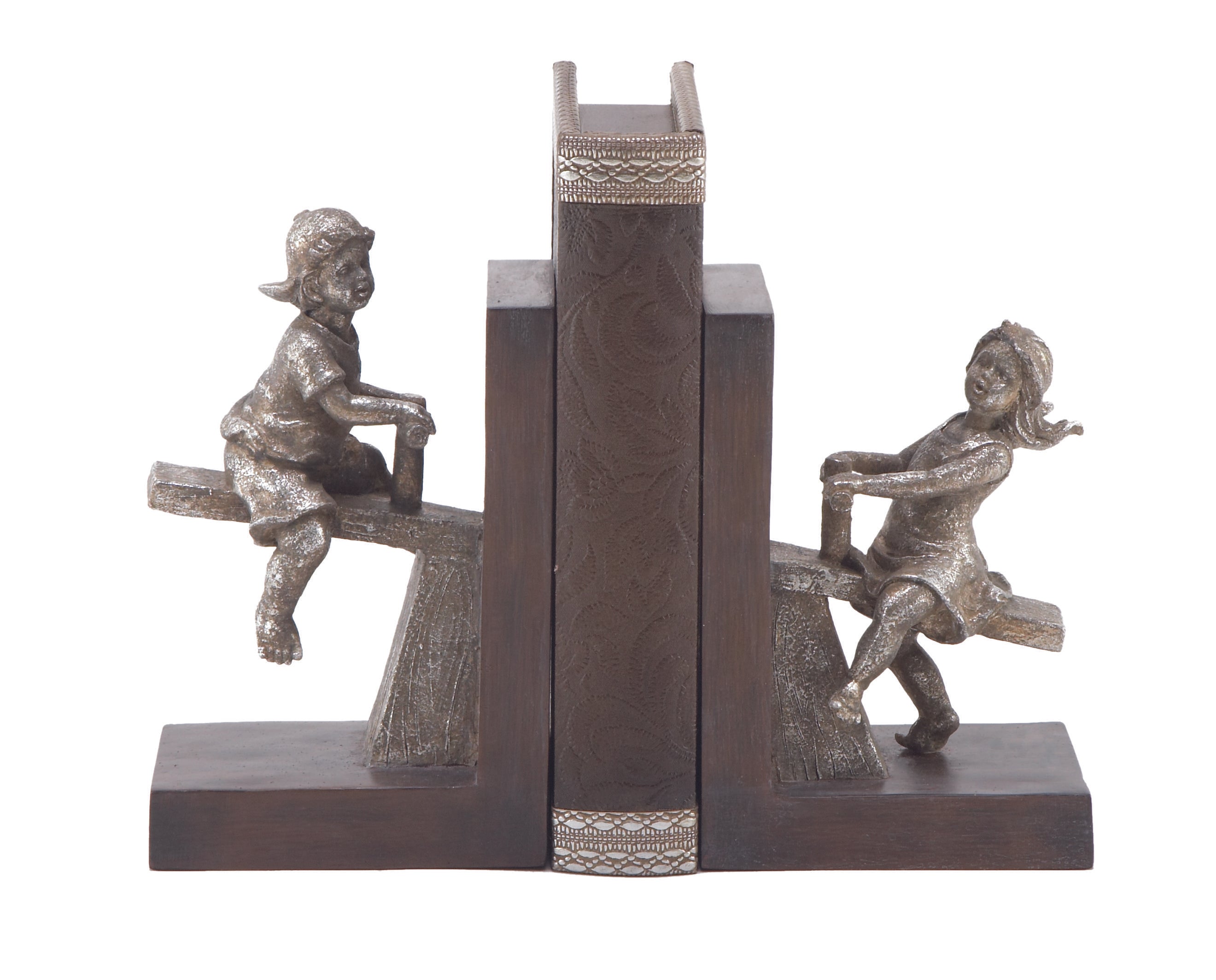 Set of 2 People Polystone Decorative Bookends with Swing Set Set of 2 5"W, 8"H