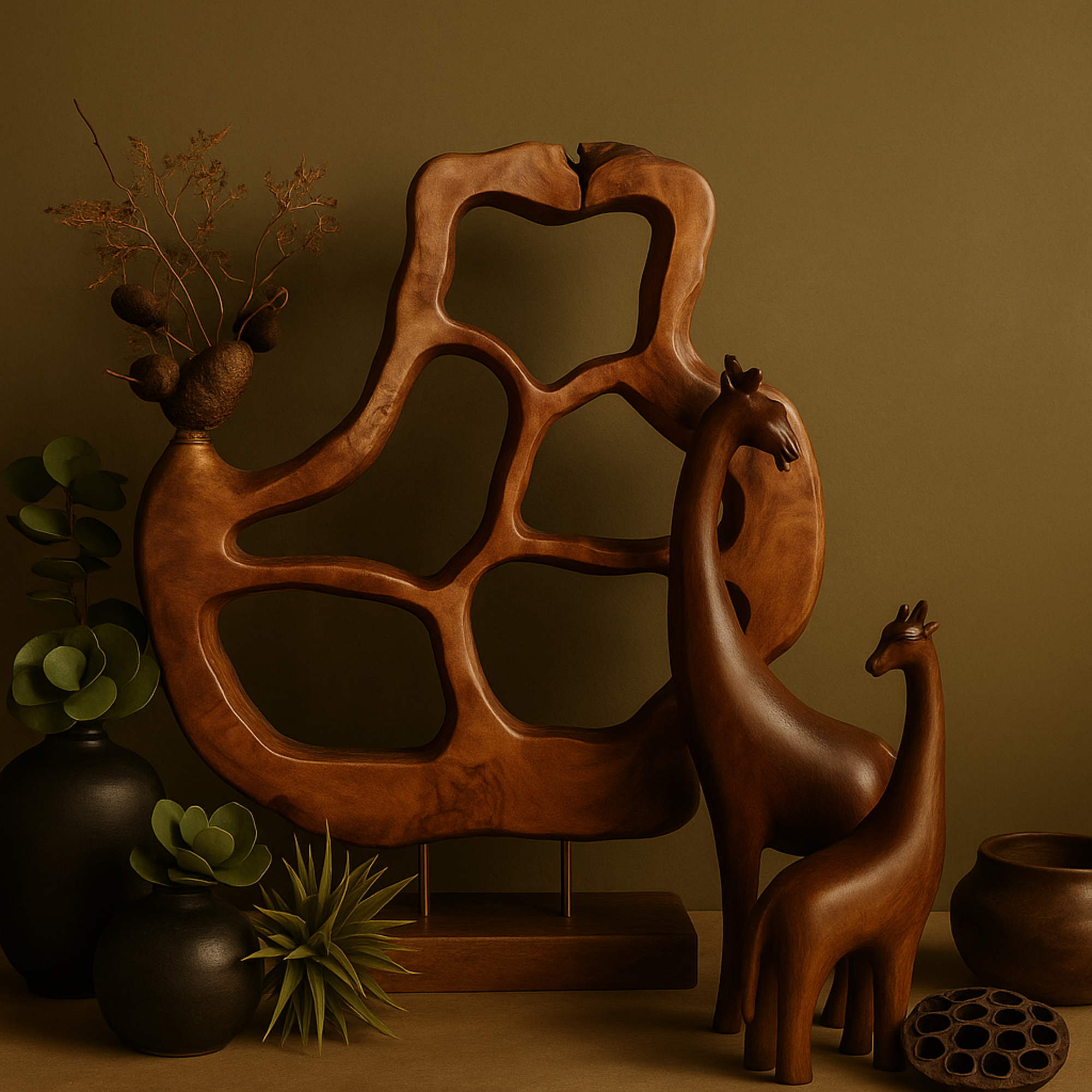 Abstract Brown Teak Wood Handmade Decorative Sculpture