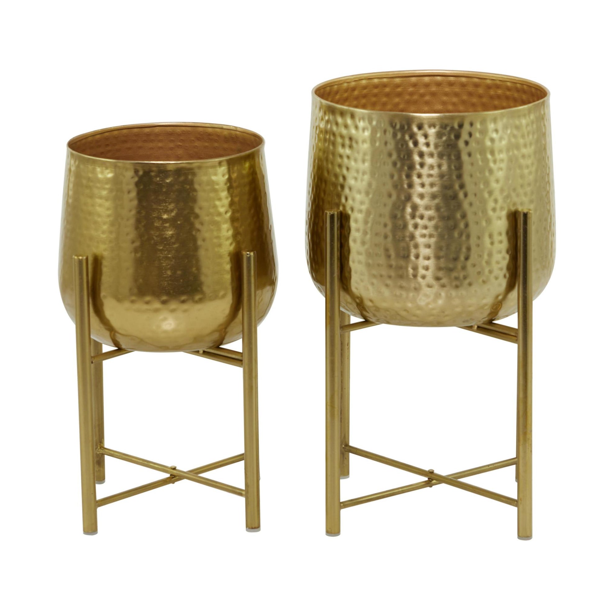 CosmoLiving by Cosmopolitan Set of 2 Metal Hammered Indoor Outdoor Planter with Removable Stand
