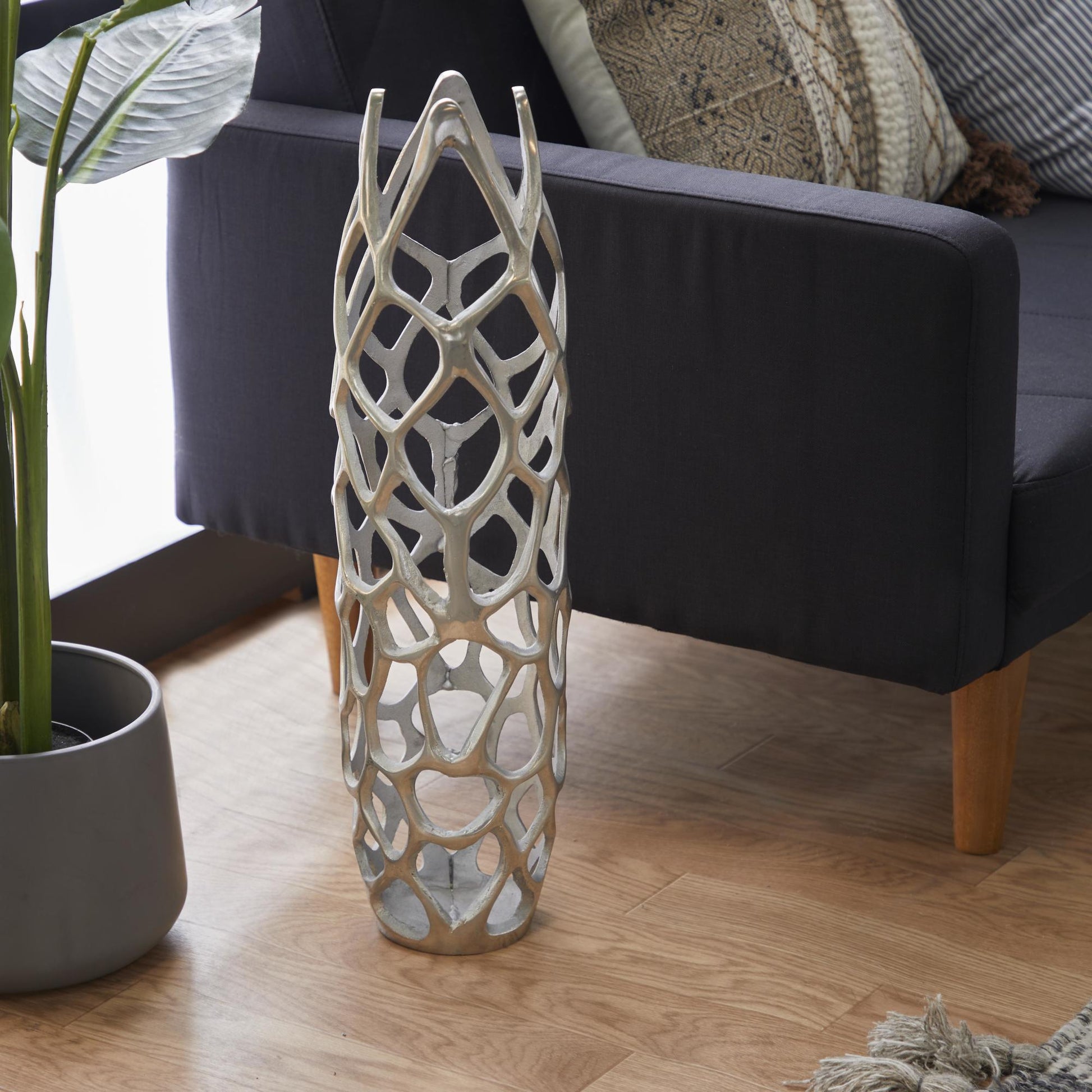 Aluminum Metal Cutout Coral Decorative Vase 8" x 8" x 27"
