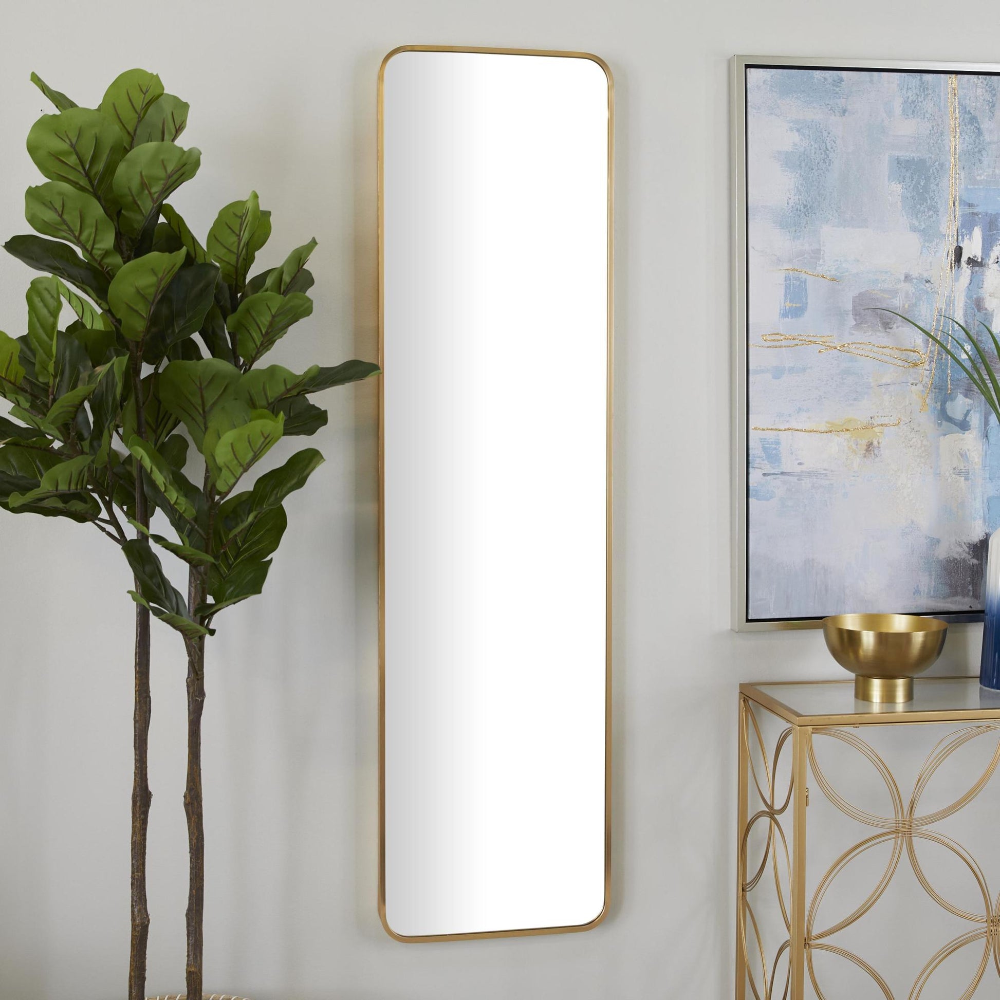 CosmoLiving by Cosmopolitan Gold Metal Room Wall Mirror with Thin Frame