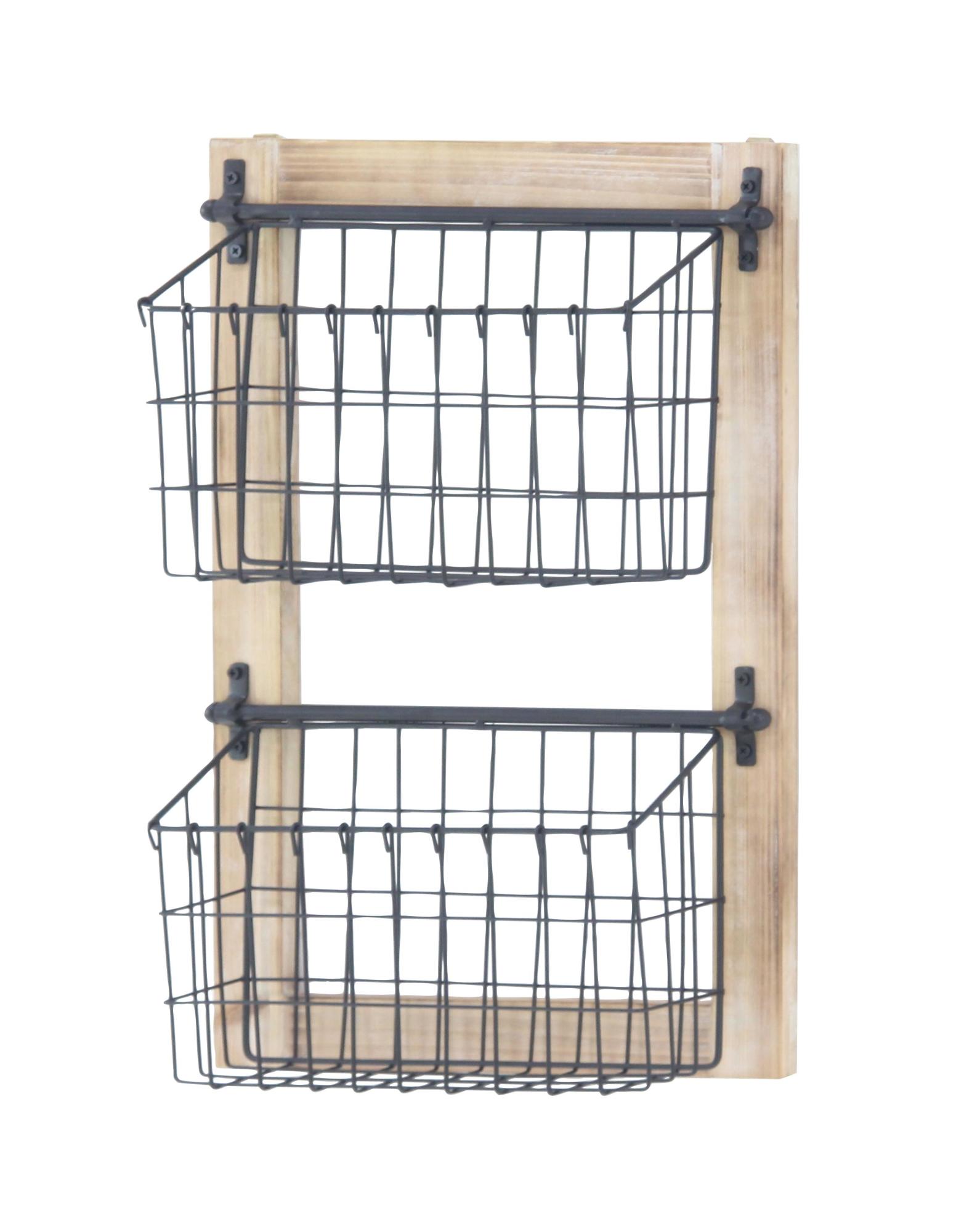 Black Metal 3 Slot Decorative Magazine Rack Holder with Suspended Baskets