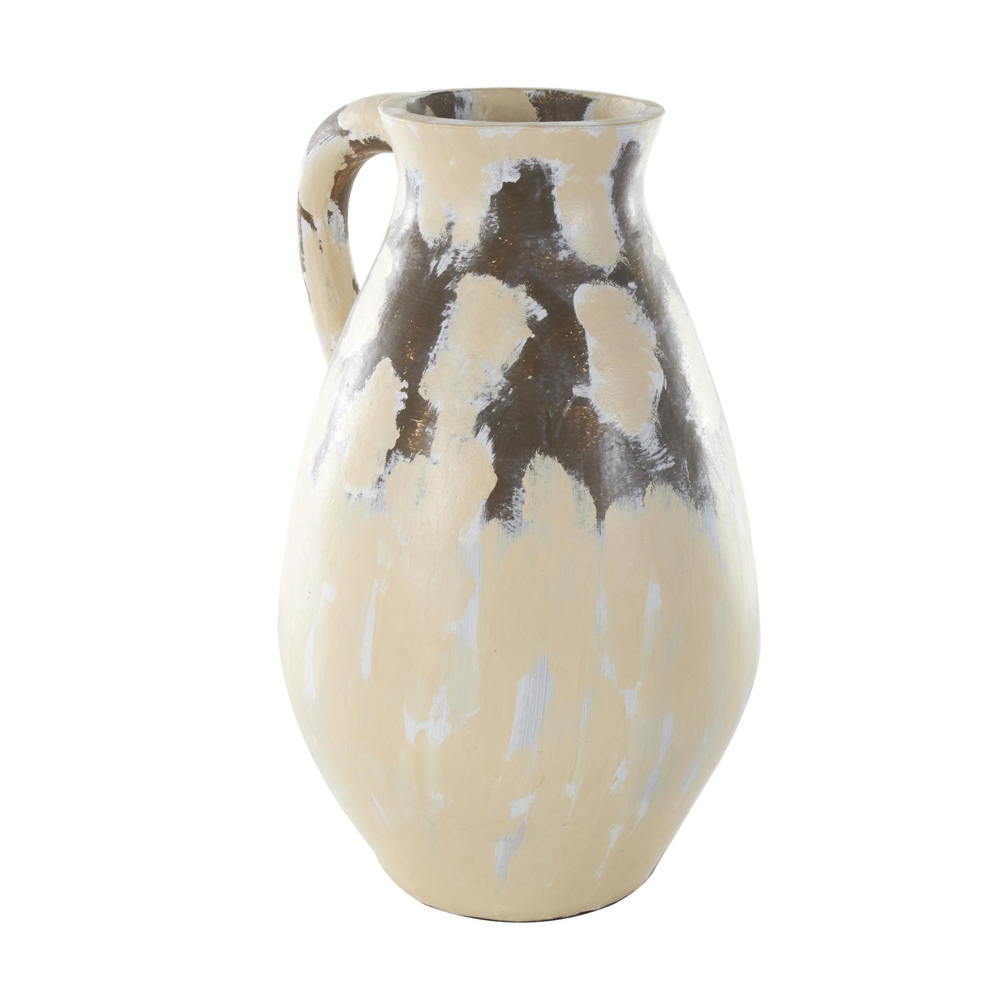 Cream Ceramic Antique Style Pot Decorative Vase with Curved Handle