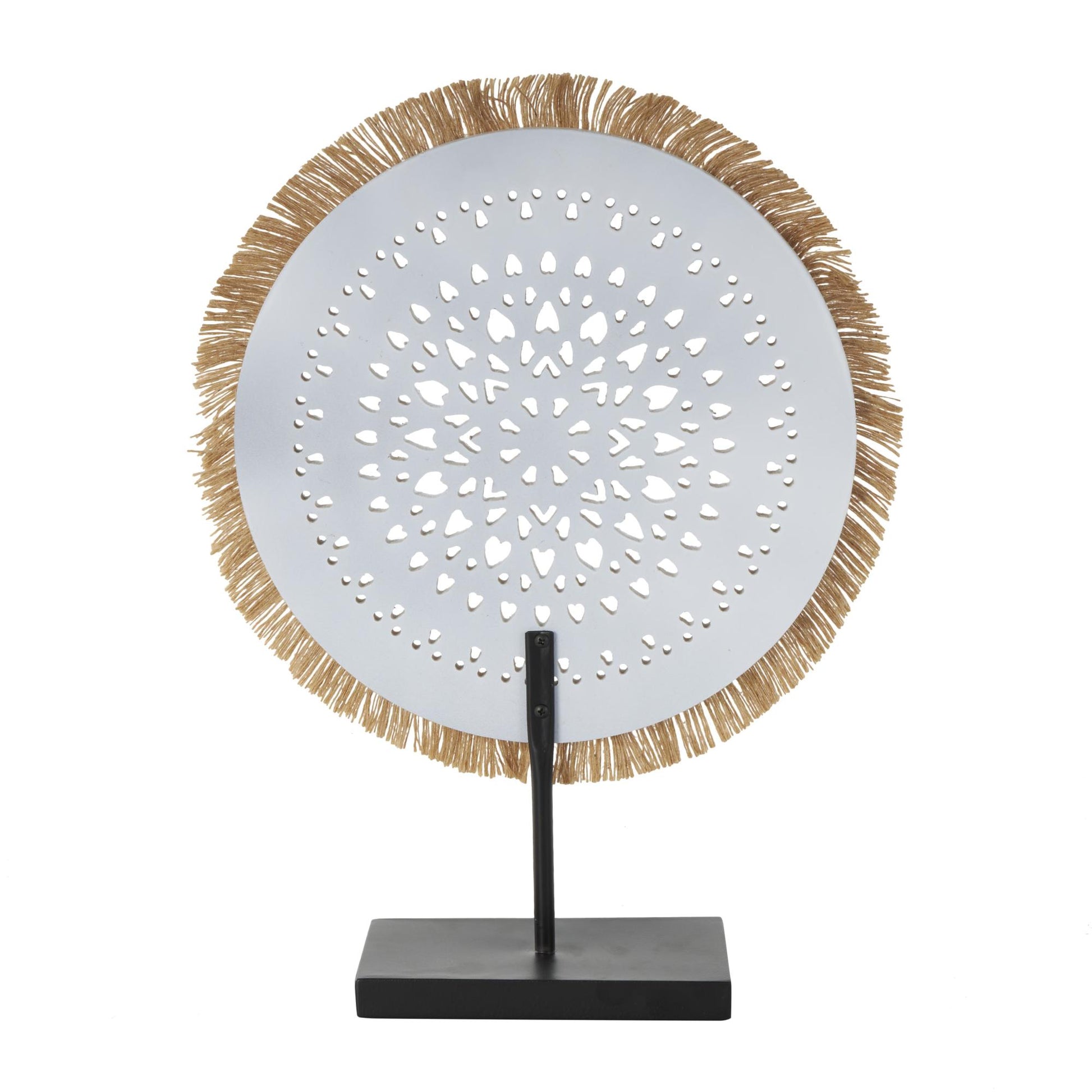 Tribal Wooden Handmade Seagrass Fringed Decorative Sculpture with Black Base