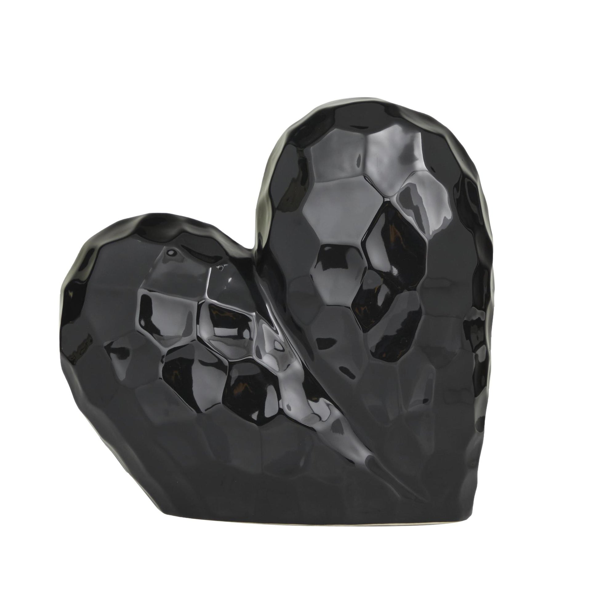 Heart Porcelain Ceramic Dimensional Origami Inspired Angled Decorative Sculpture with Faceted Exterior