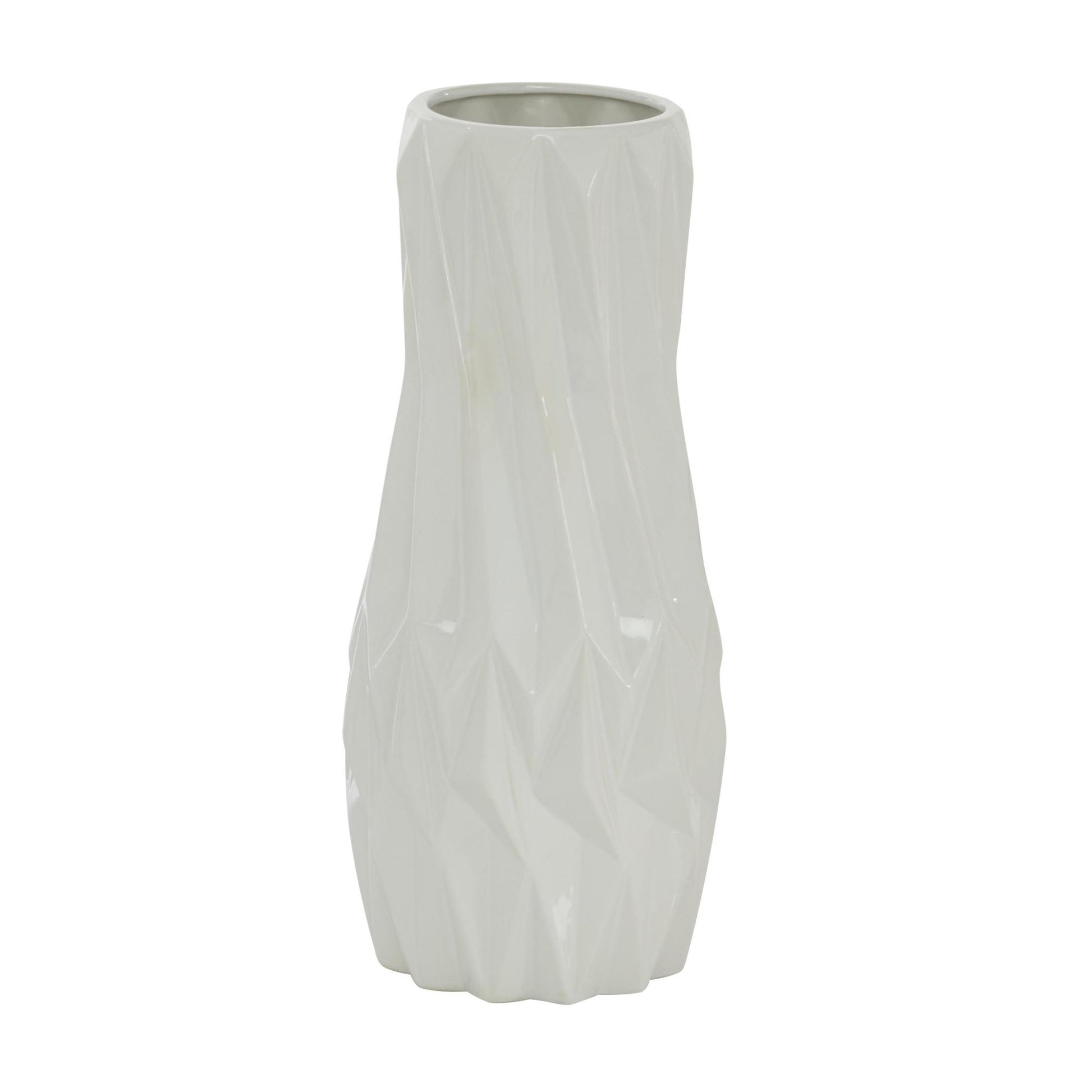 White Ceramic Geometric Decorative Vase