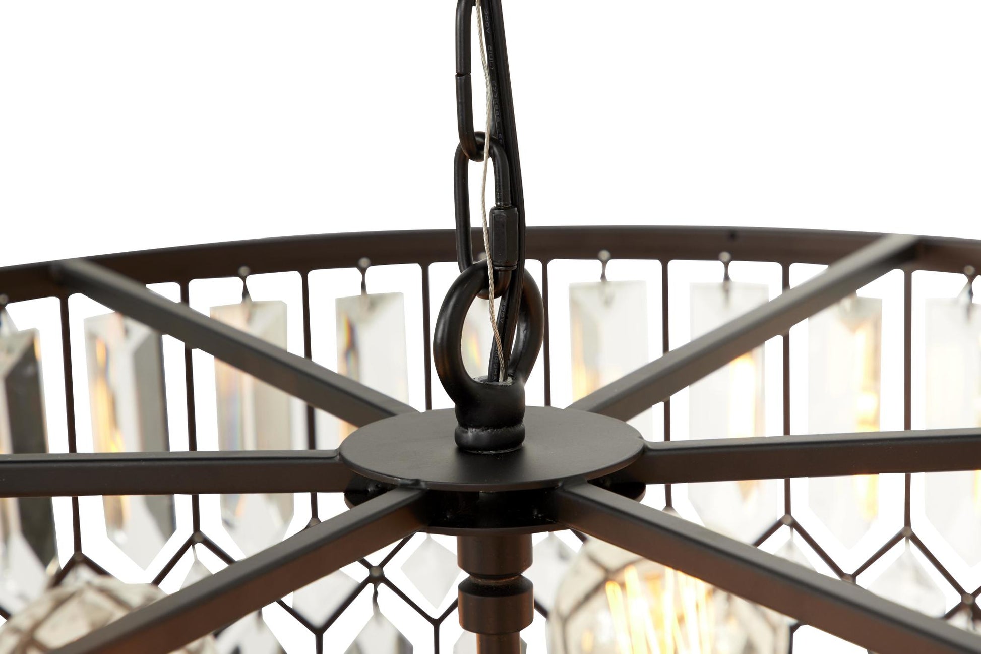 Geometric Black Metal Crystal Embellished 6 Light Room Chandelier with Link Chain