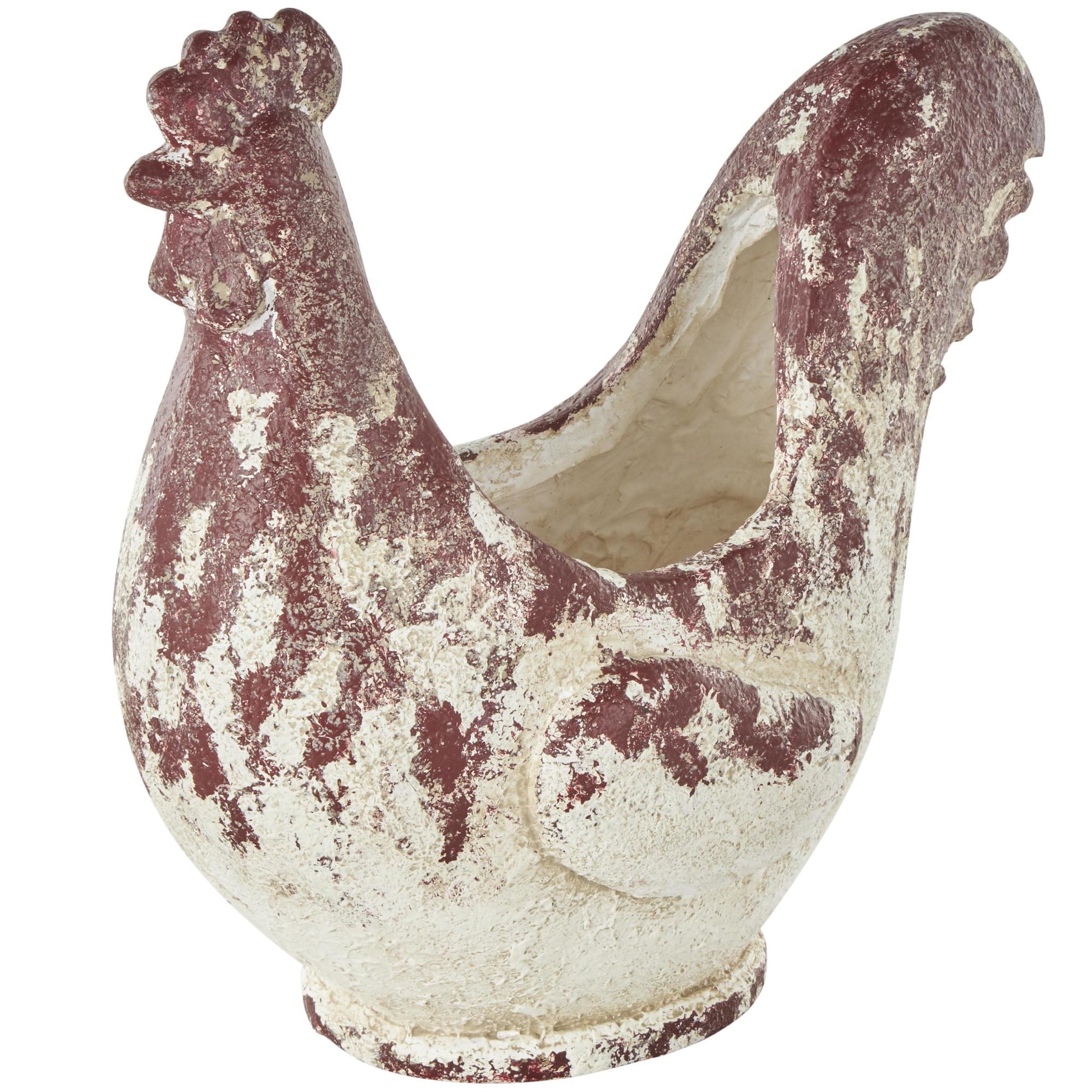 Rooster White Magnesium Oxide Indoor Outdoor Planter with Rust Colored Distressed Details
