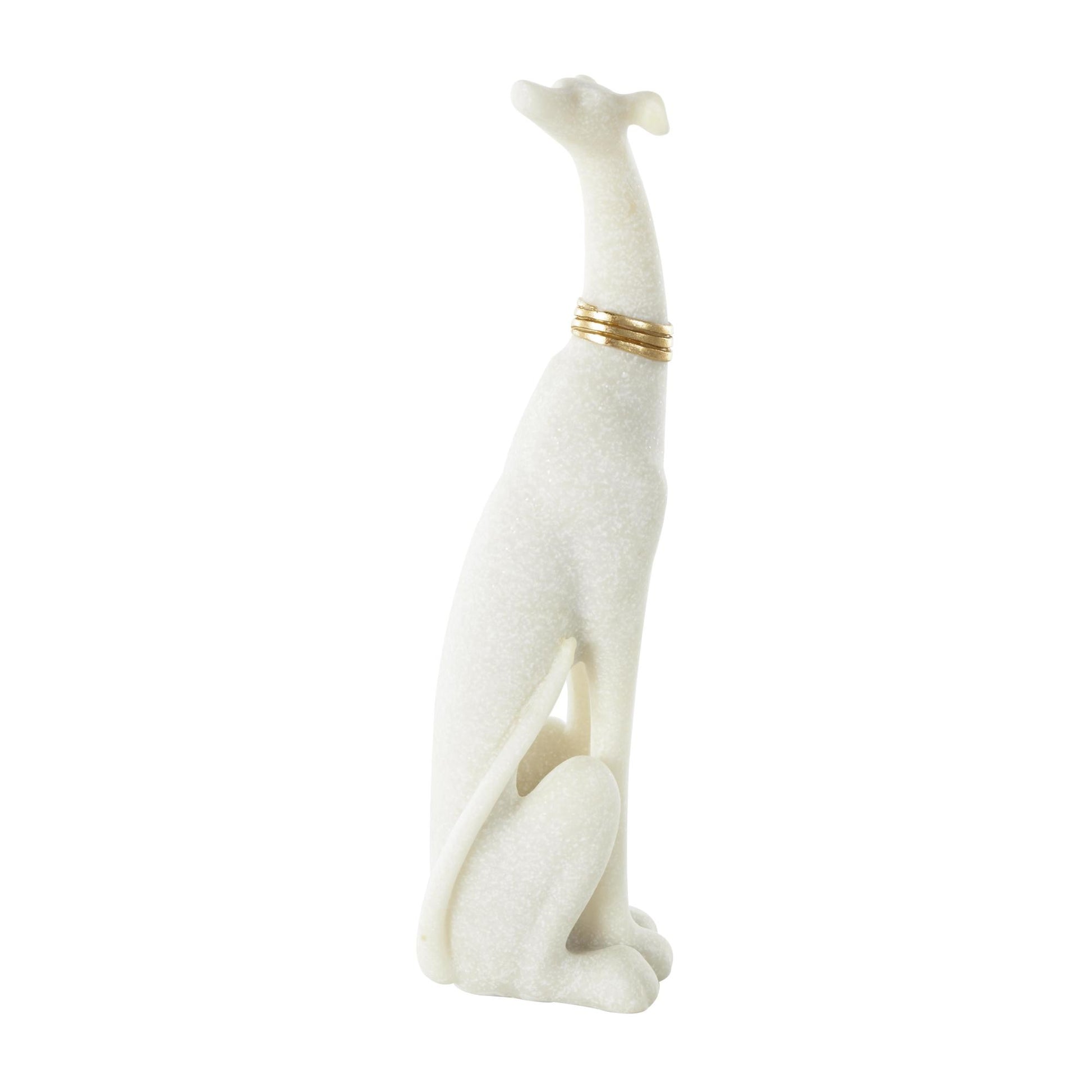 Dog Cream Polystone Sitting Decorative Sculpture with Gold Collar